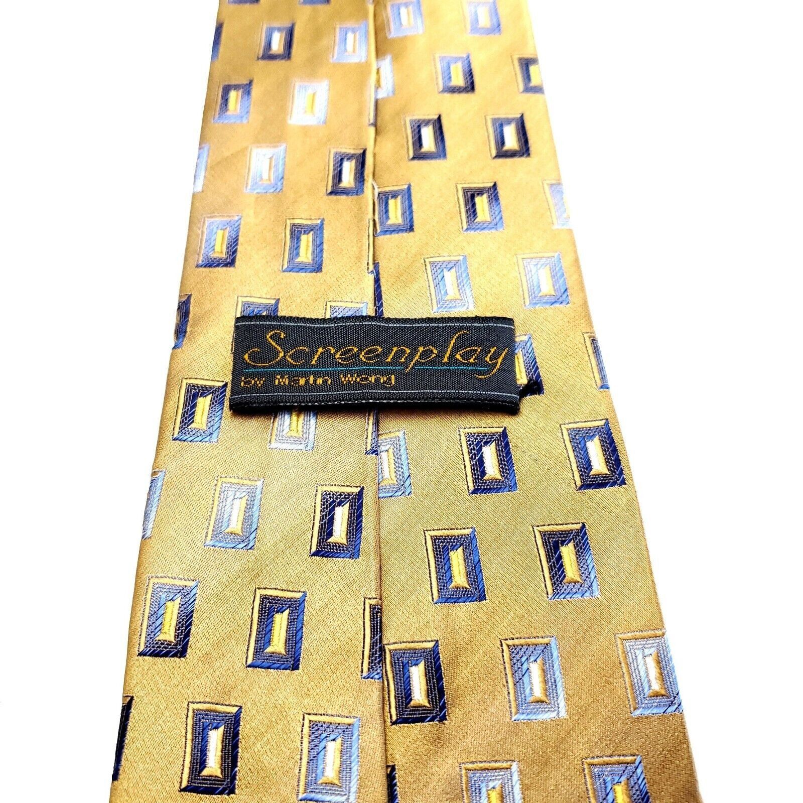 Designer Martin Wong Screenplay Silk Tie Woven Geometric Short Wide Y Size ONE SIZE - 4 Thumbnail