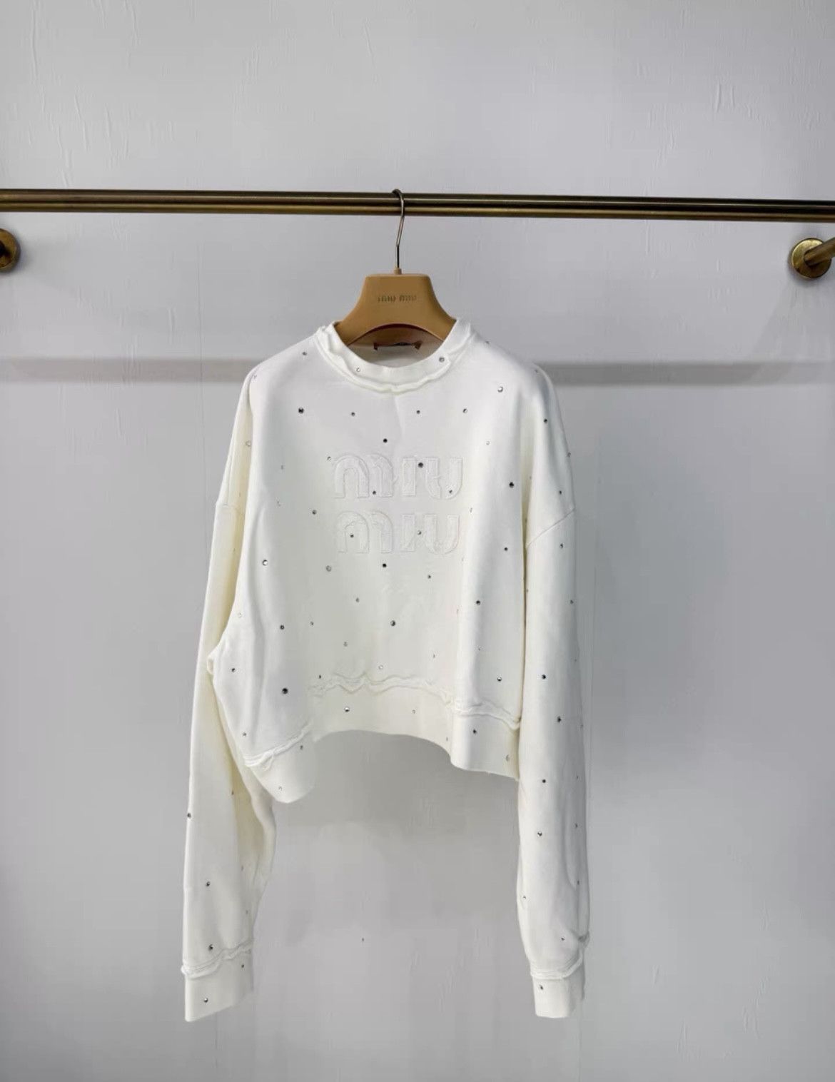 Miu Miu Miu Miu White Crystal Round Neck Sweatshirt Size S / US 4 / IT 40 - 5 Thumbnail