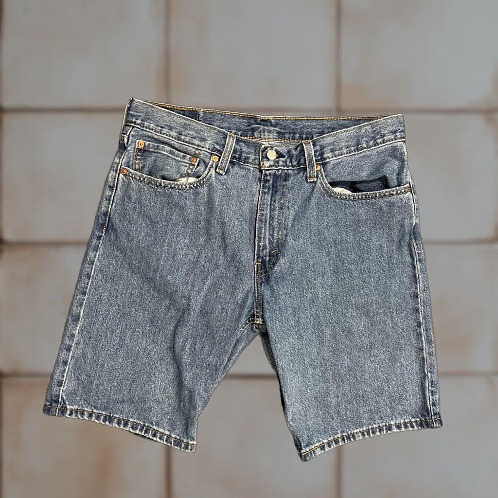 Levi's Levis 405 Denim Shorts Mens 34 Blue Classic Relaxed Fit Casual Bermuda Flat Front Pockets Denim WaterLess 10 in Inseam Size US 34 / EU 50 - 1 Thumbnail