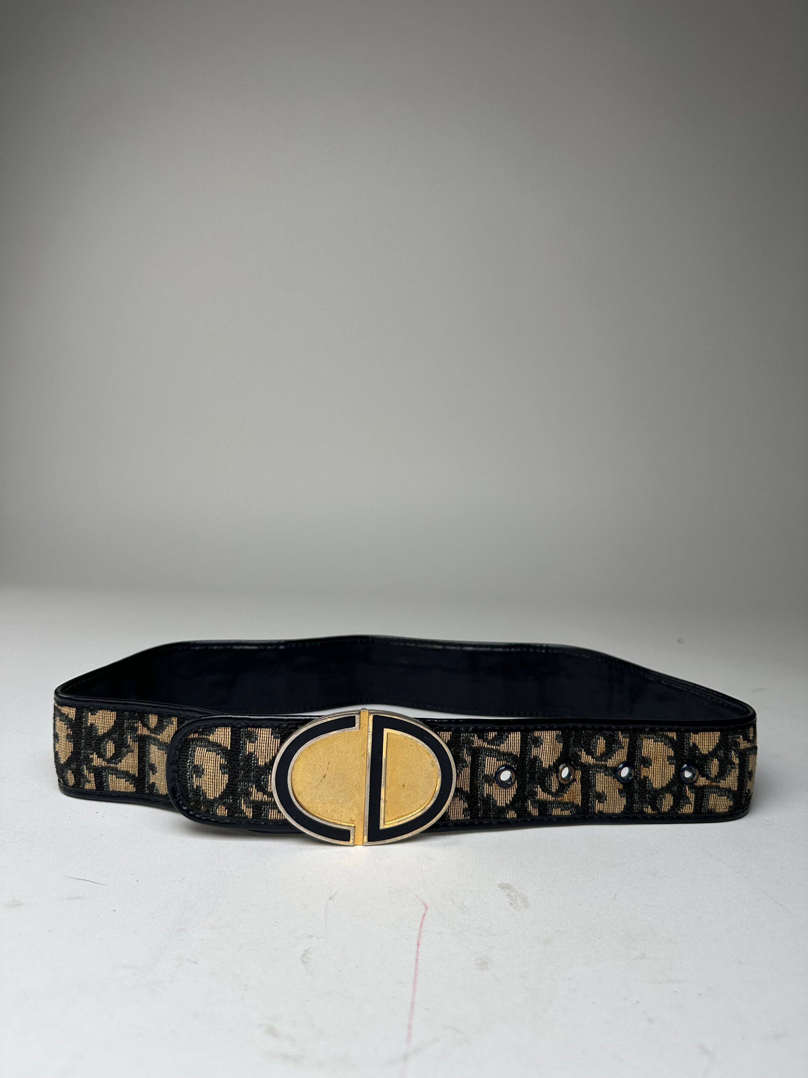 Other Vintage Dior Oblique Monogram Canvas Leather Belt Navy Beige Size ONE SIZE - 1 Thumbnail
