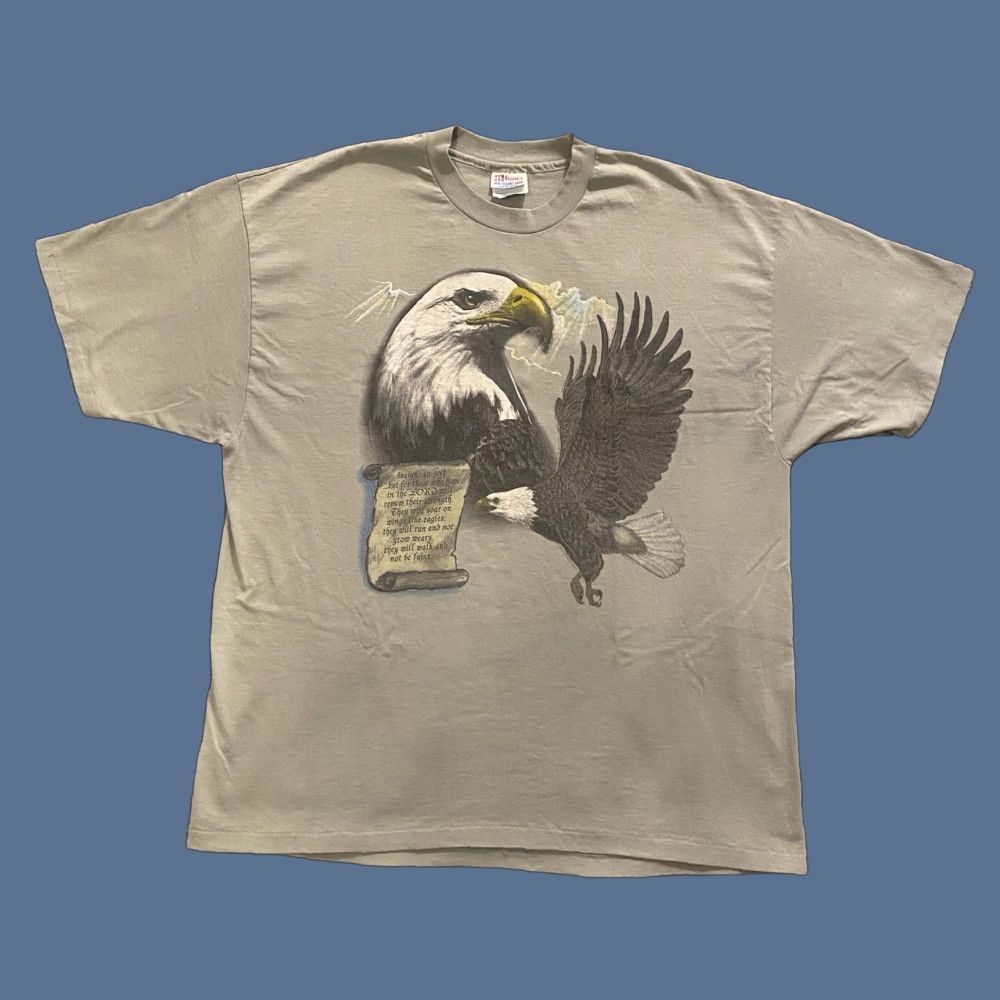 Hanes VINTAGE Hanes T-Shirt Isaiah 40:31 Eagles Green 2XL Mens Crew Neck Short Sleeve Graphic Print 90s Religion USA Cotton Single Stitch Jesus Tee Size US XXL / EU 58 / 5 - 1 Thumbnail