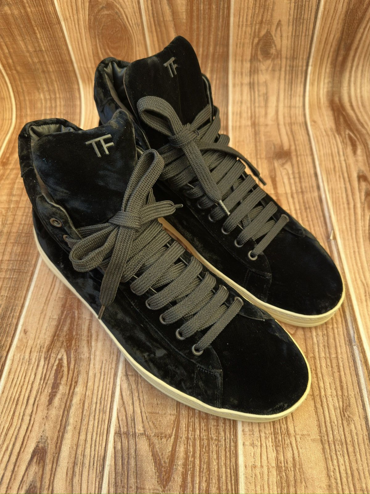 Tom Ford Tom Ford Russel Black Velvet Hi Top Sneaker Size US 12.5 / EU 45-46 - 1 Thumbnail