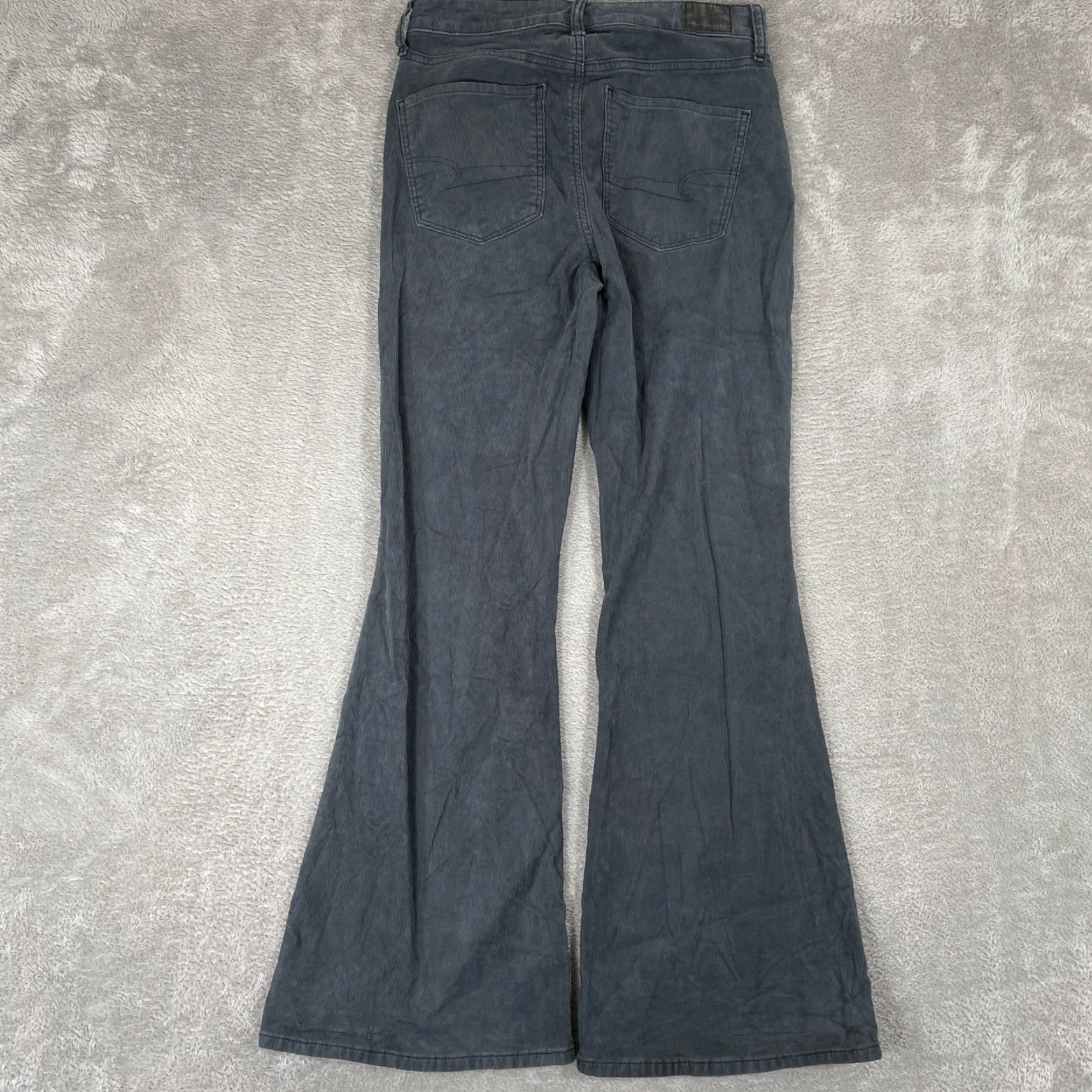 American Eagle Outfitters VINTAGE American Eagle Corduroy Pants Womens 4 Gray Super Hi Rise Flare Y2K Boho Retro Size 27" / US 4 / IT 40 - 2 Thumbnail