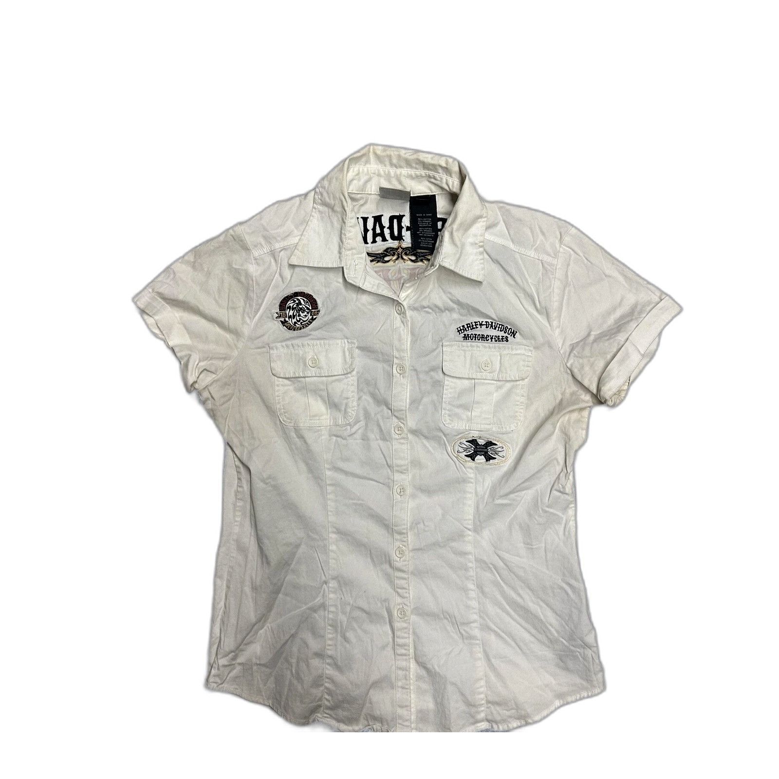 Vintage Harley Davidson Embroidered Live Free Hell Cat Button Shirt Size US M / EU 48-50 / 2 - 2 Thumbnail