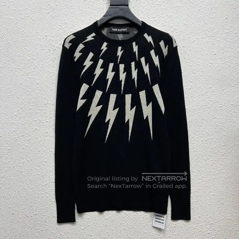Neil Barrett NeIL BarreTT Black Cotton Lightning Pattern Sweater . Size S / US 4 / IT 40 - 1 Thumbnail