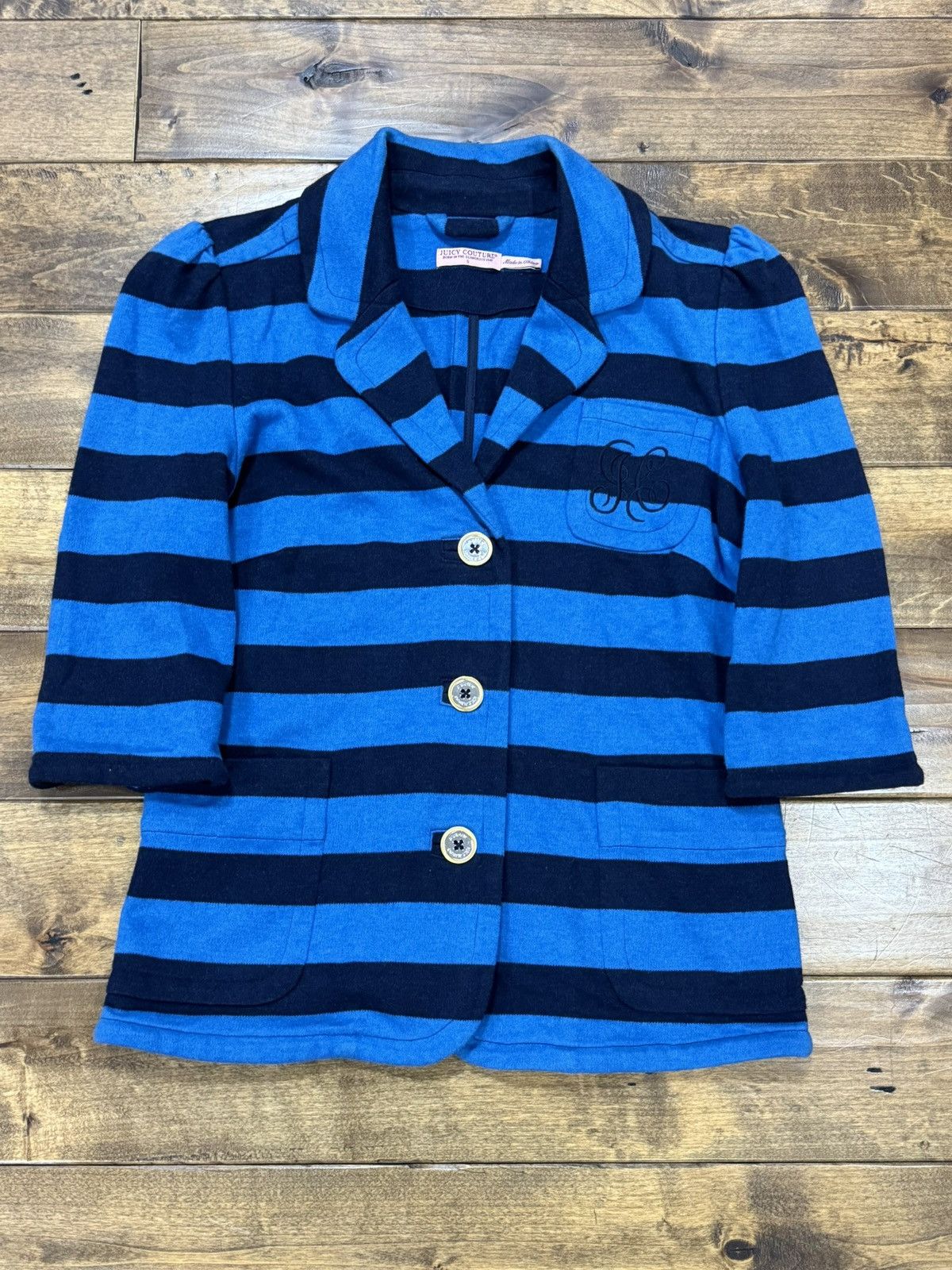 Juicy Couture Y2K Juicy Couture blue striped wool blazer/sweater Size S / US 4 / IT 40 - 1 Thumbnail