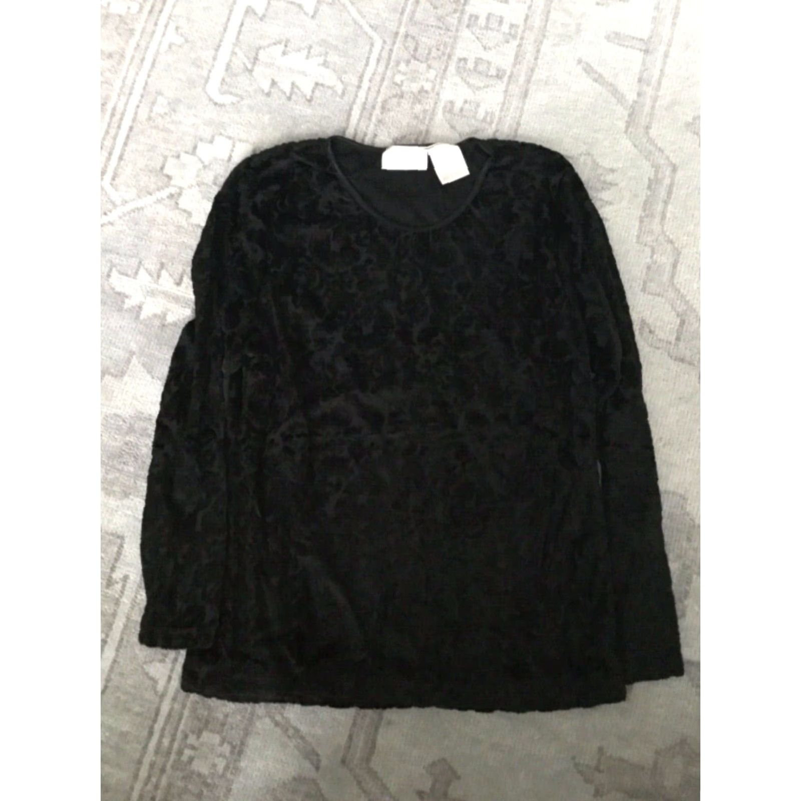 Vintage Christie & Jill Long Sleeve Textured Blouse Top Womens Large Black Size L / US 10 / IT 46 - 2 Thumbnail