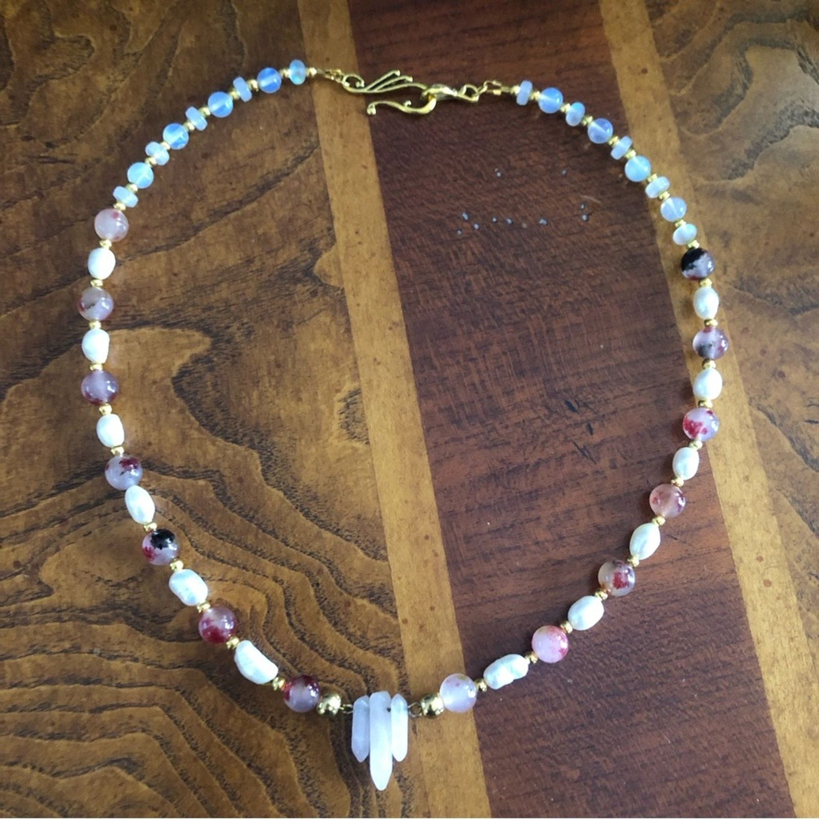 Handmade Handcrafted genuine pink quartz pink tourmaline pearl neckla Size ONE SIZE - 9 Thumbnail