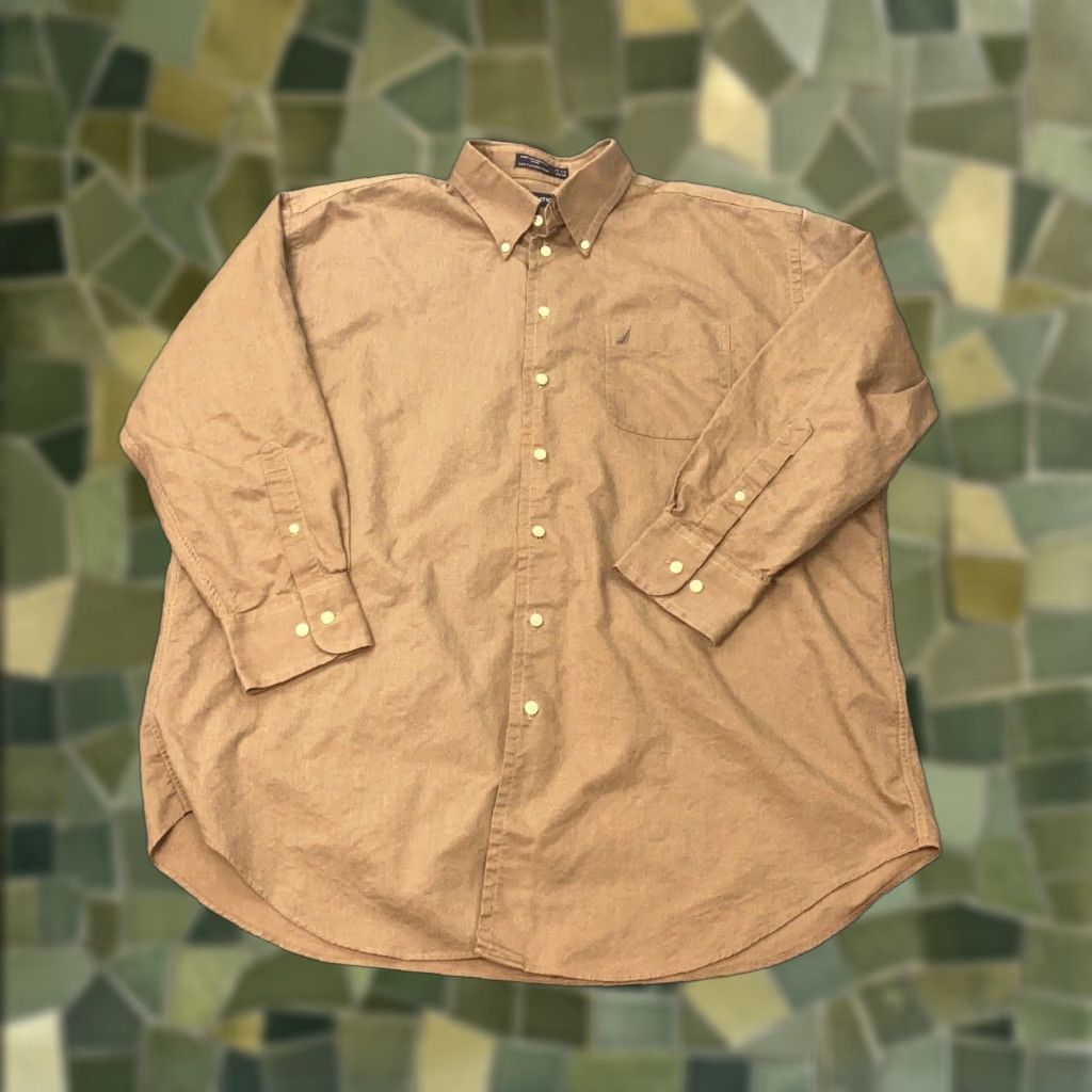 Nautica VINTAGE Nautica Shirt Mens 17.5 Brown Oxford Button-Down Long Sleeve 100% Cotton Size 17.5 Regular Mens Size US XL / EU 56 / 4 - 1 Thumbnail