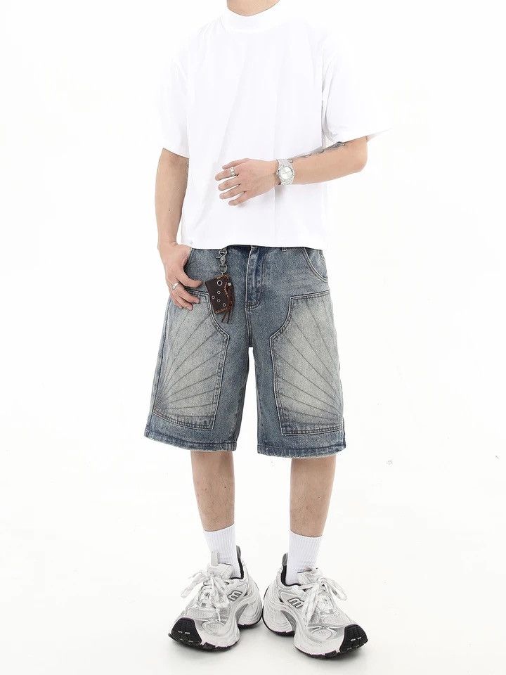 Japanese Brand × Vintage Washed Distressed Embroidered Denim Shorts Size US 26 / EU 42 - 5 Thumbnail