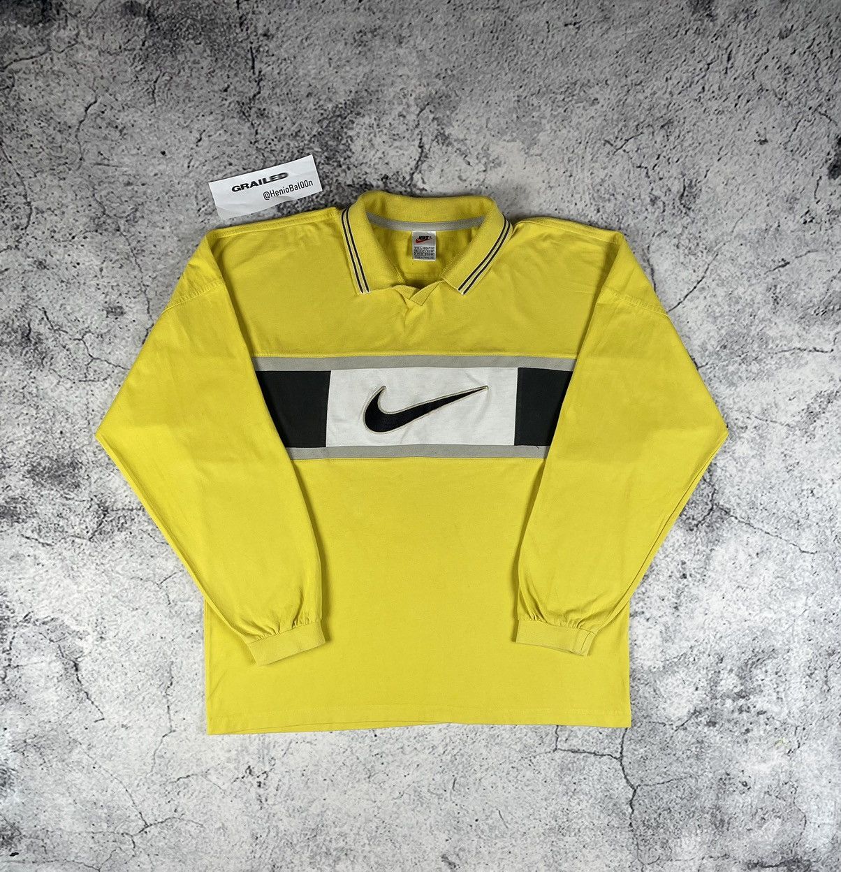 Nike Vintage Nike XL Central Swoosh Rugby Sweatshirt Yellow Size US XL / EU 56 / 4 - 1 Thumbnail