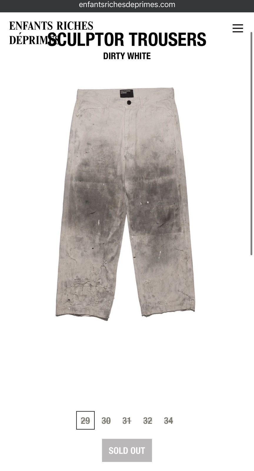Enfants Riches Deprimes ENFANTS RICHES DEPRIMES SCULPTOR TROUSERS DIRTY WHITE Size US 32 / EU 48 - 4 Thumbnail