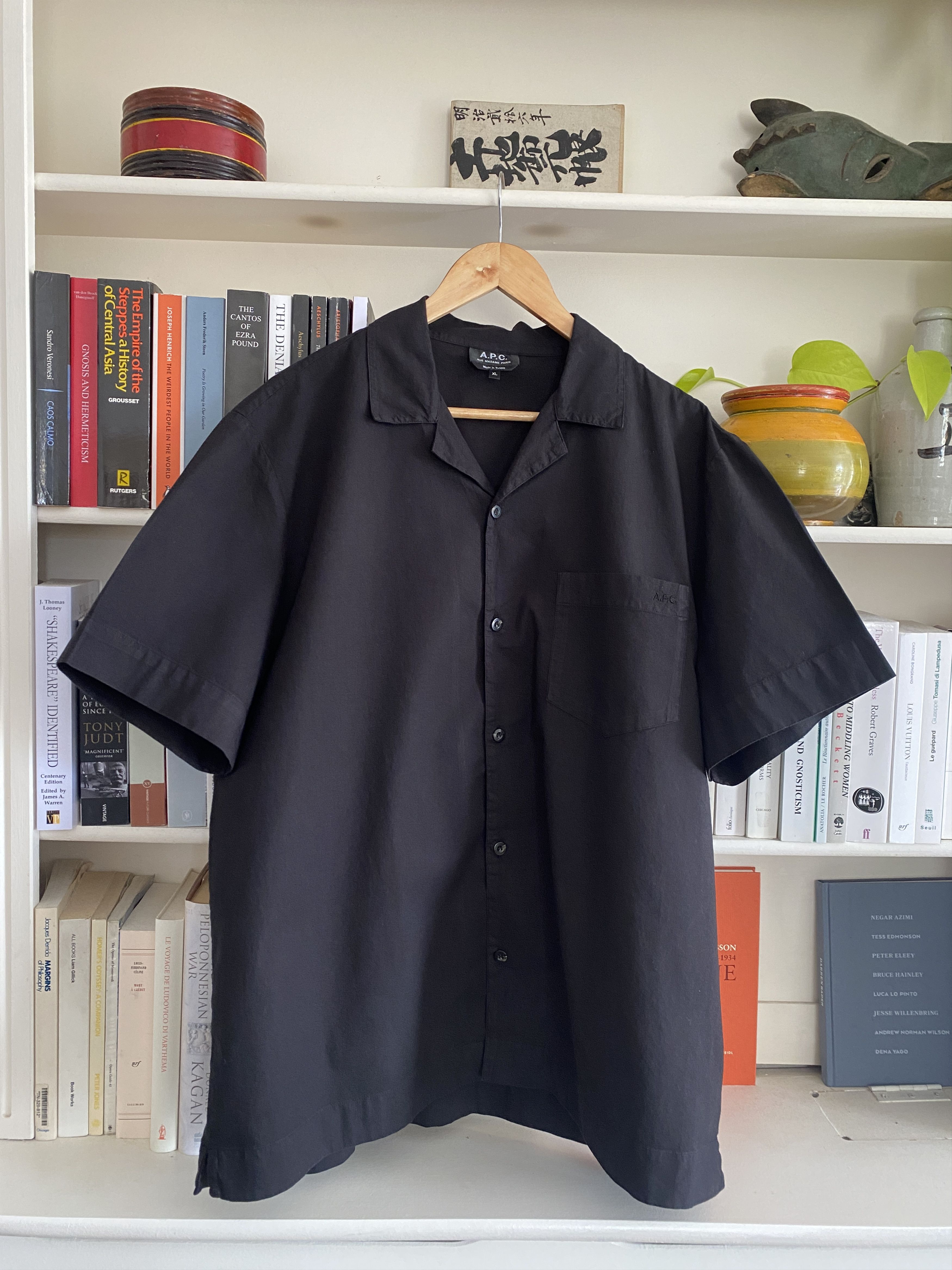 image of A P C Edd Camp-Collar Shirt in Black, Men's (Size Large)