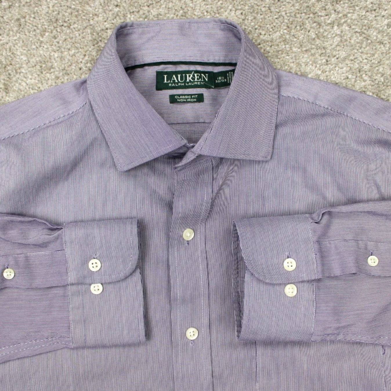 Ralph Lauren LAUREN Ralph Lauren Shirt Mens 16 1/2 32/33 Purple Classic Fit Non Iron L/S Shirt Regular 100% Cotton Dress Shirt Mens Redefine Build? Size US XL / EU 56 / 4 - 2 Thumbnail