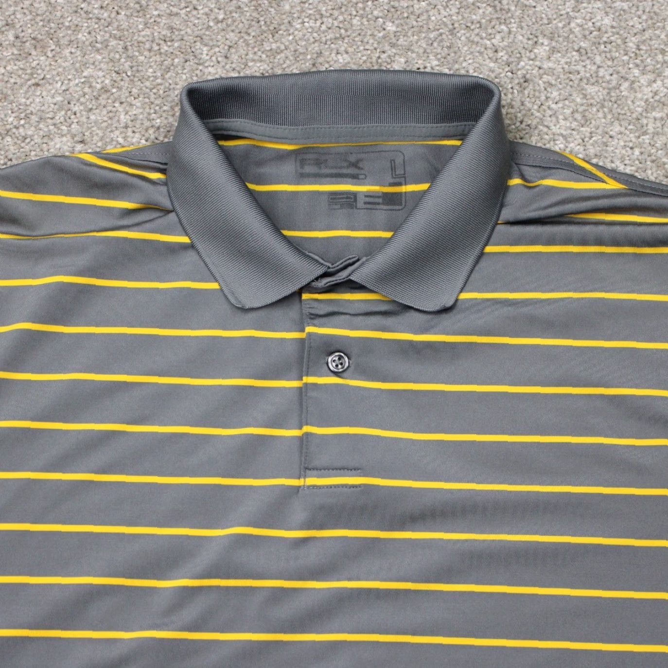 RLX Ralph Lauren RLX Ralph Lauren Polo Shirt Mens Large Gray/Yellow Striped Stretch Short Sleeve Polo Shirt Size US L / EU 52-54 / 3 - 4 Thumbnail