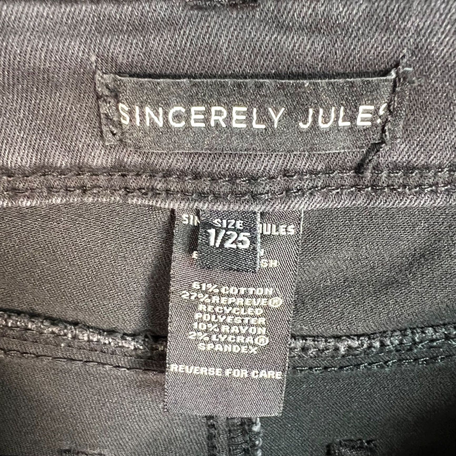 Vintage Sincerely Jules Jeans Womens 25 Black Flared High-Waisted Frayed Hem 5-Pocket Denim 30in Inseam Size 42" / US 20 - 3 Thumbnail