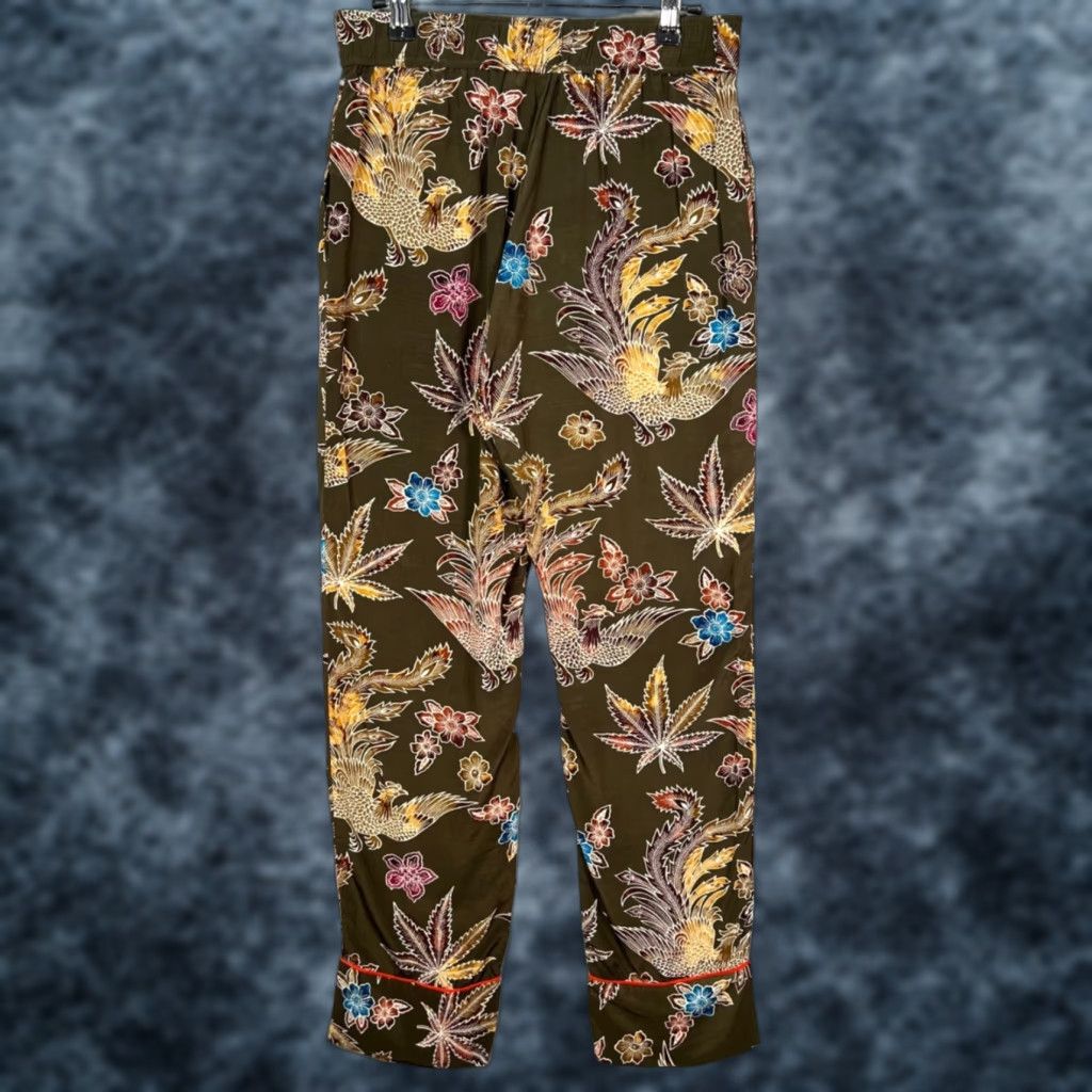 Sandro Sandro Paris Womens Silk Trousers Pants 2 Floral Bird Print Brown Inseam 30" High Rise Ankle Tapered Front Flat Front Mens Womens? Size 26" / US 2 / IT 38 - 1 Thumbnail