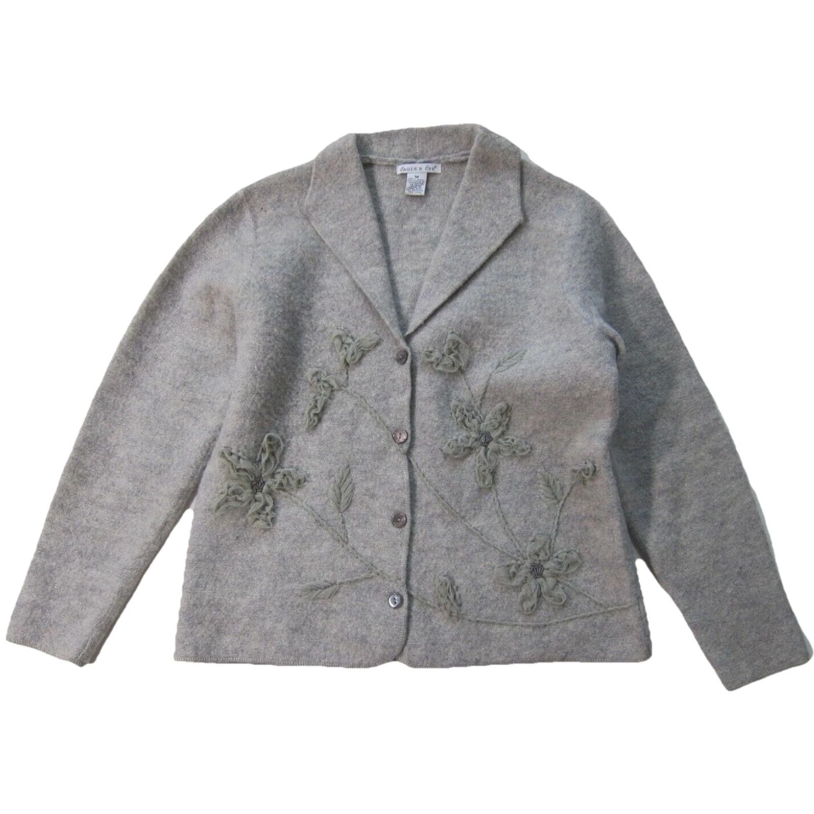 Vintage Eagle's Eye Grey 100% Wool Embroidered Floral Button Down Blazer Jacket Women M Size M / US 6-8 / IT 42-44 - 6 Thumbnail