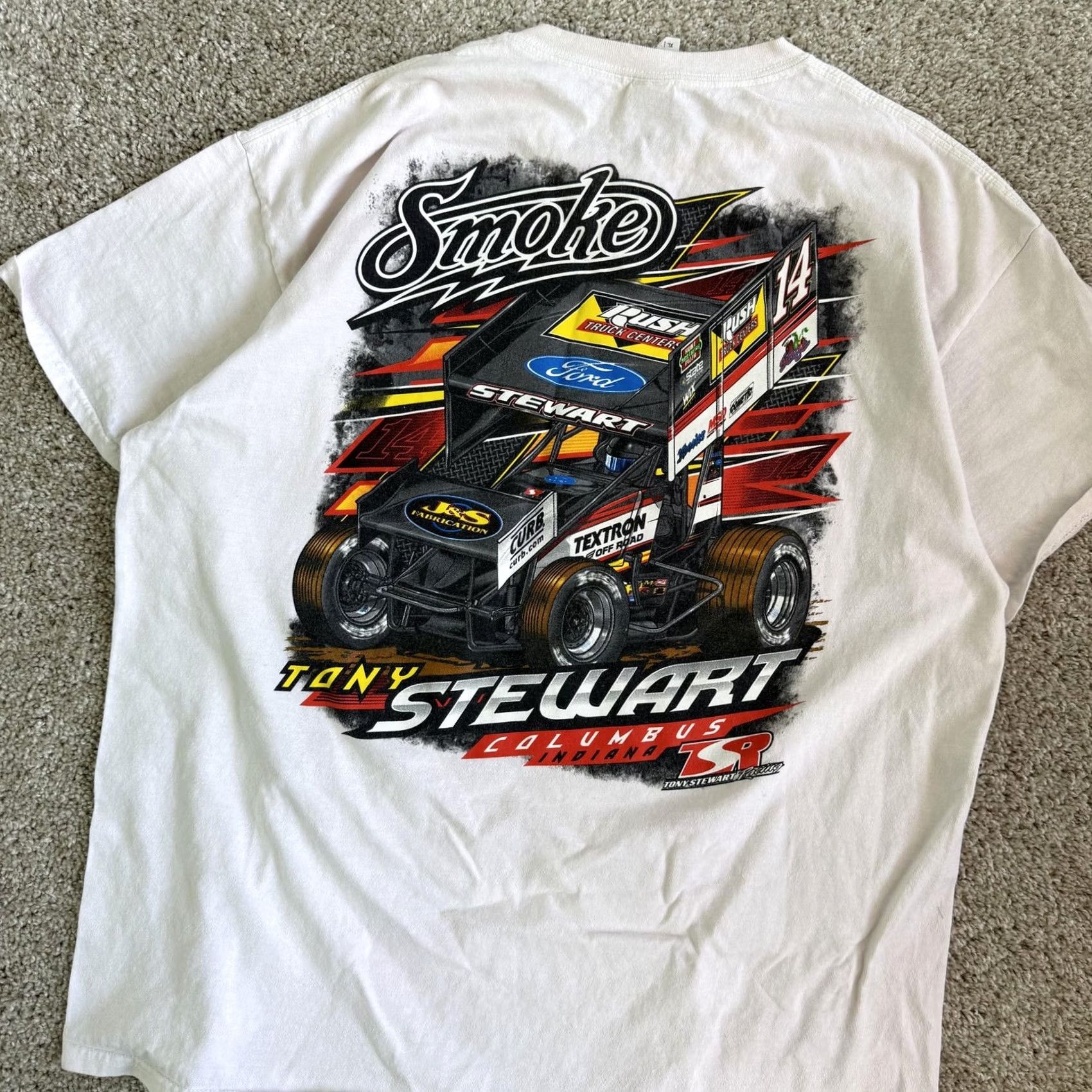 Gildan VINTAGE Tony Stewart Shirt Mens XL White Nascar Auto Racing Gildan Smoke 14 Graphic Tee Size US XL / EU 56 / 4 - 4 Thumbnail