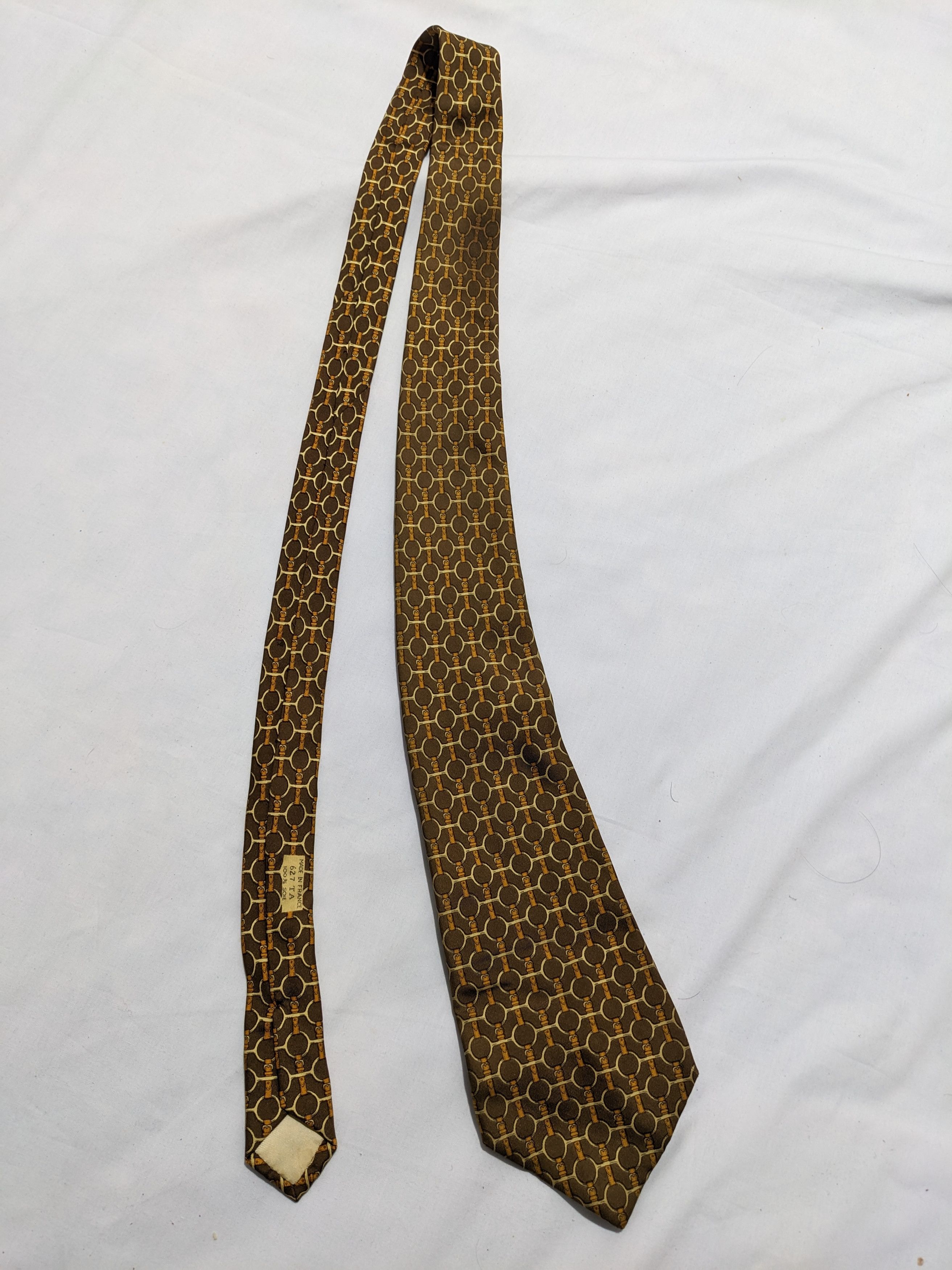 Hermes Vintage Hermes Abstract Pattern Monogram Gold Silk Tie Size ONE SIZE - 2 Thumbnail