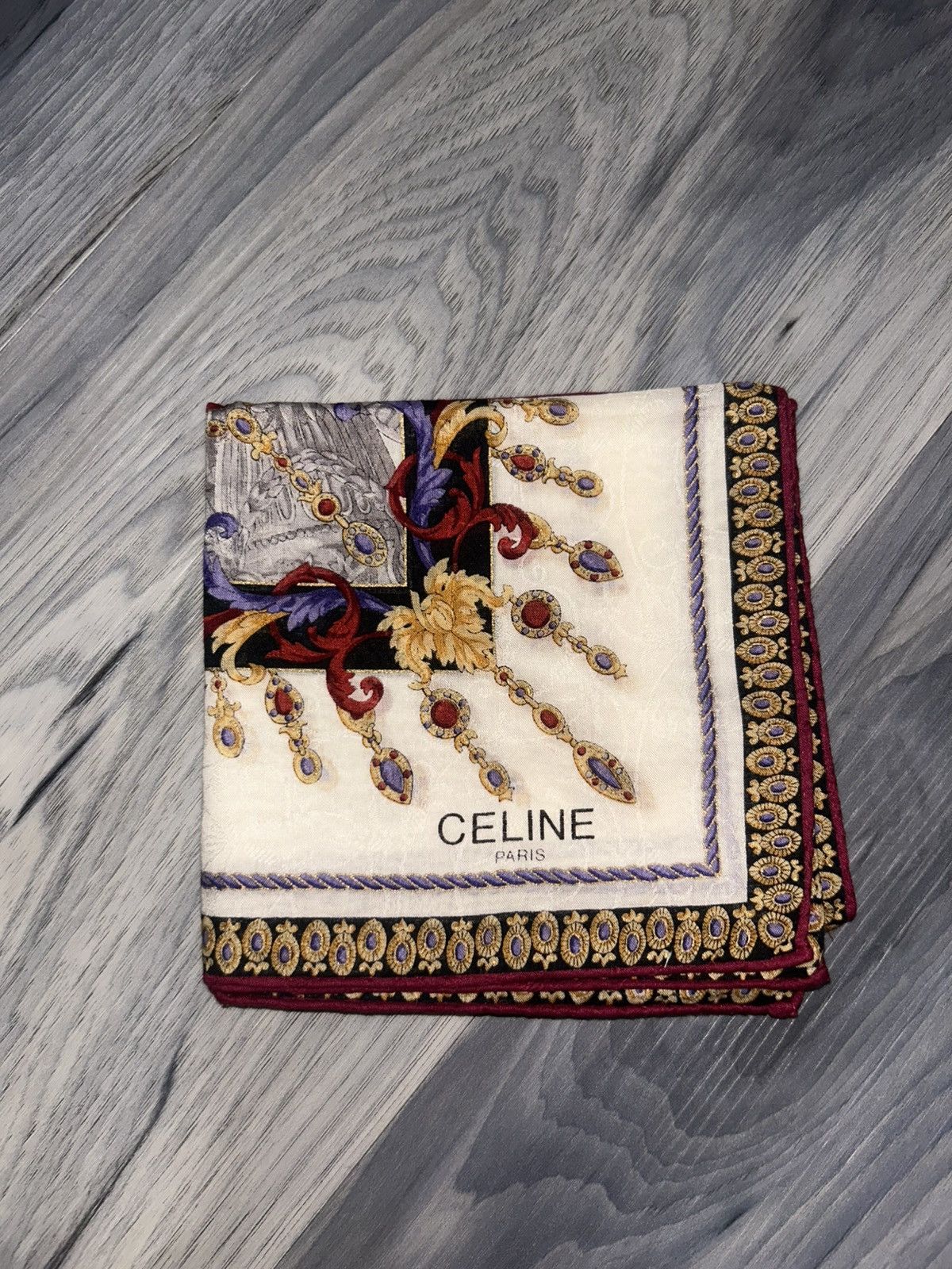Celine Vintage Celine Maroon Cotton Handkerchief Gold Chain Design Size ONE SIZE - 2 Thumbnail