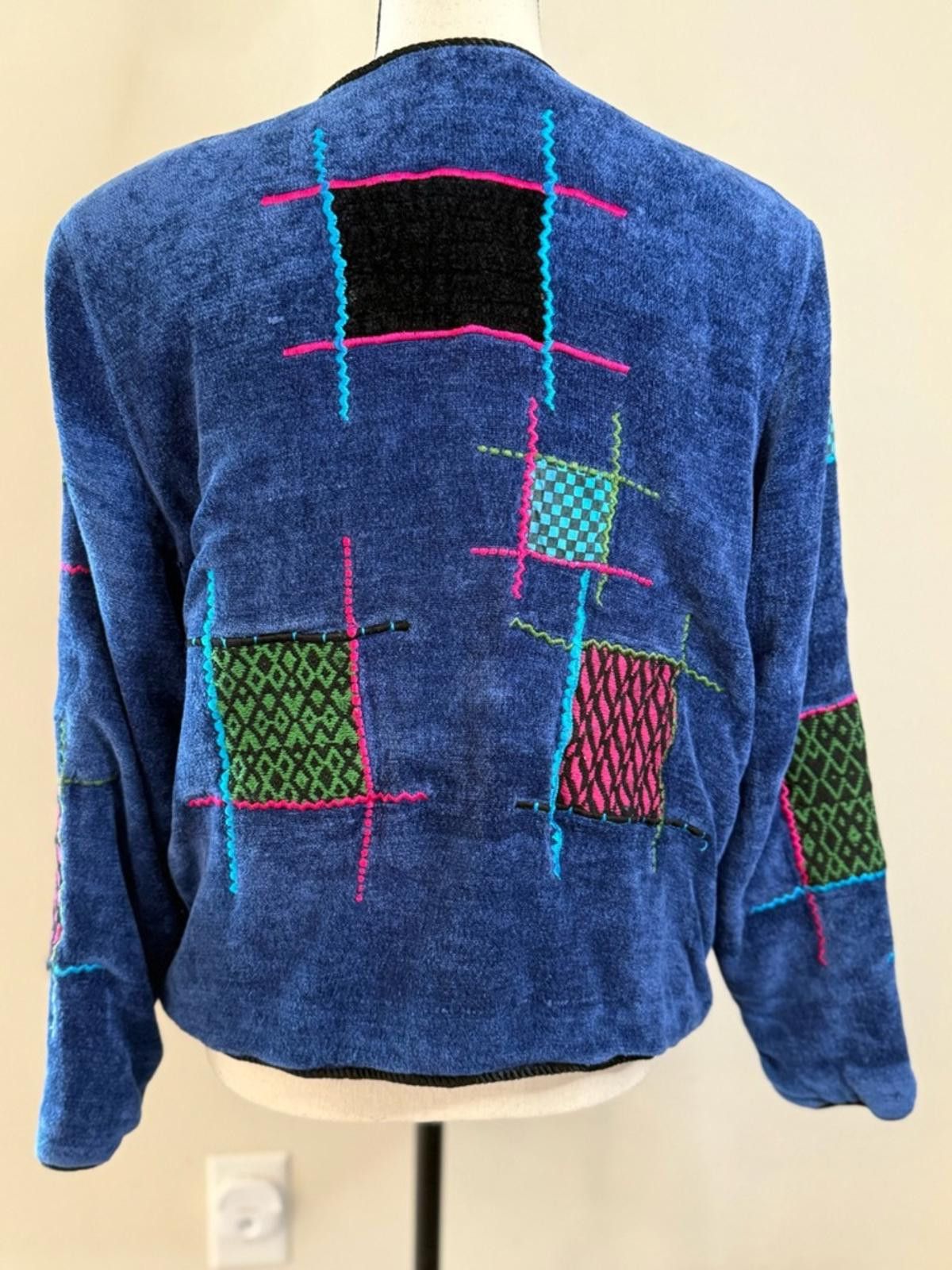 Other Velour plush patchwork cardigan jacket wearable art SZ LG Size L / US 10 / IT 46 - 4 Thumbnail