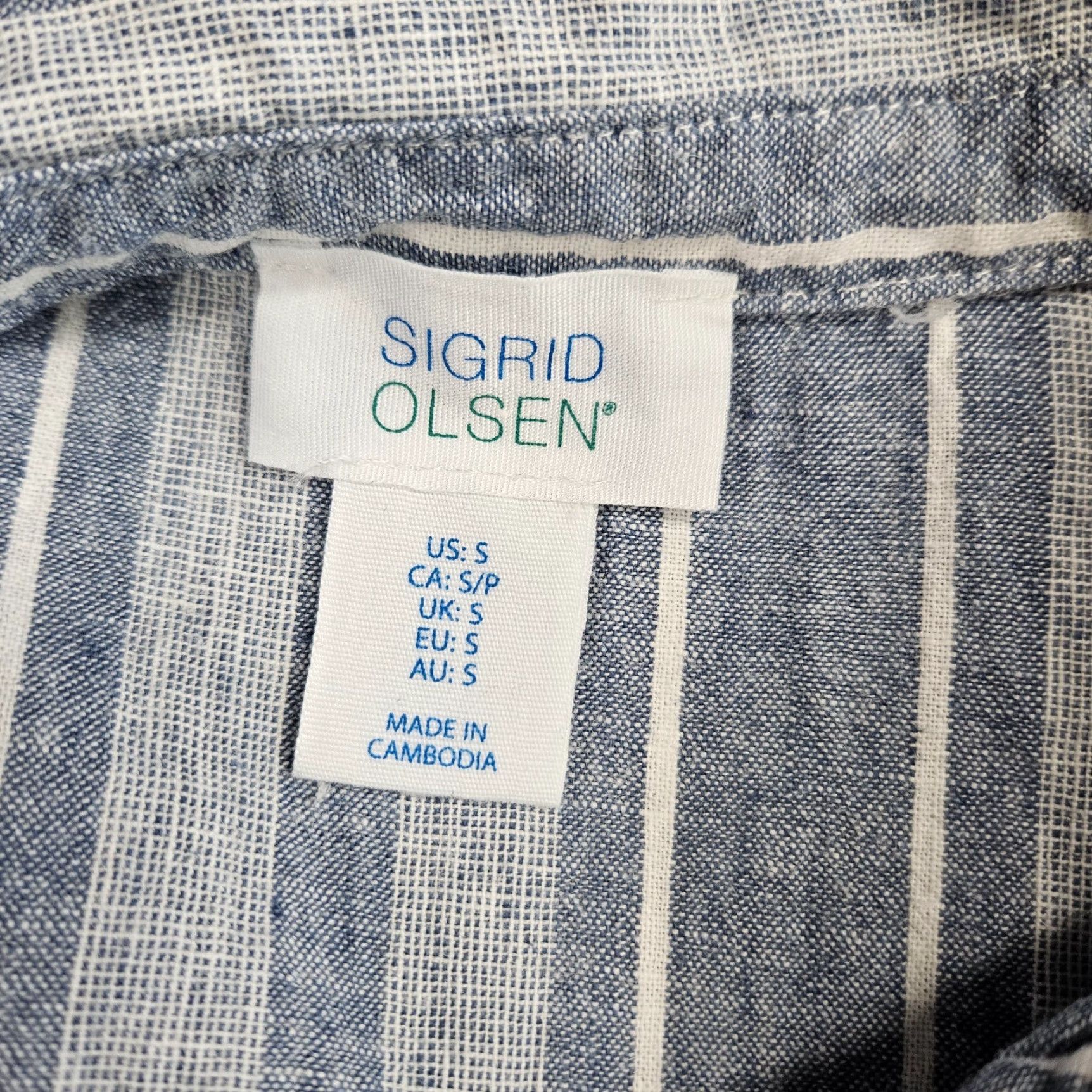 Vintage Sigrid Olsen Womens Top Blouse Sz S Short Sleeve Blue Stripe Linen Cotton Collared Shirt Womens Size S / US 4 / IT 40 - 6 Thumbnail