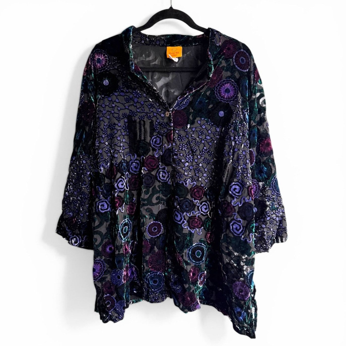 Sterling Ruby Ruby Rd Purple Velvet Burnout Button Tunic Woman 22W Plus Size 3XL / US 20-22 - 2 Thumbnail