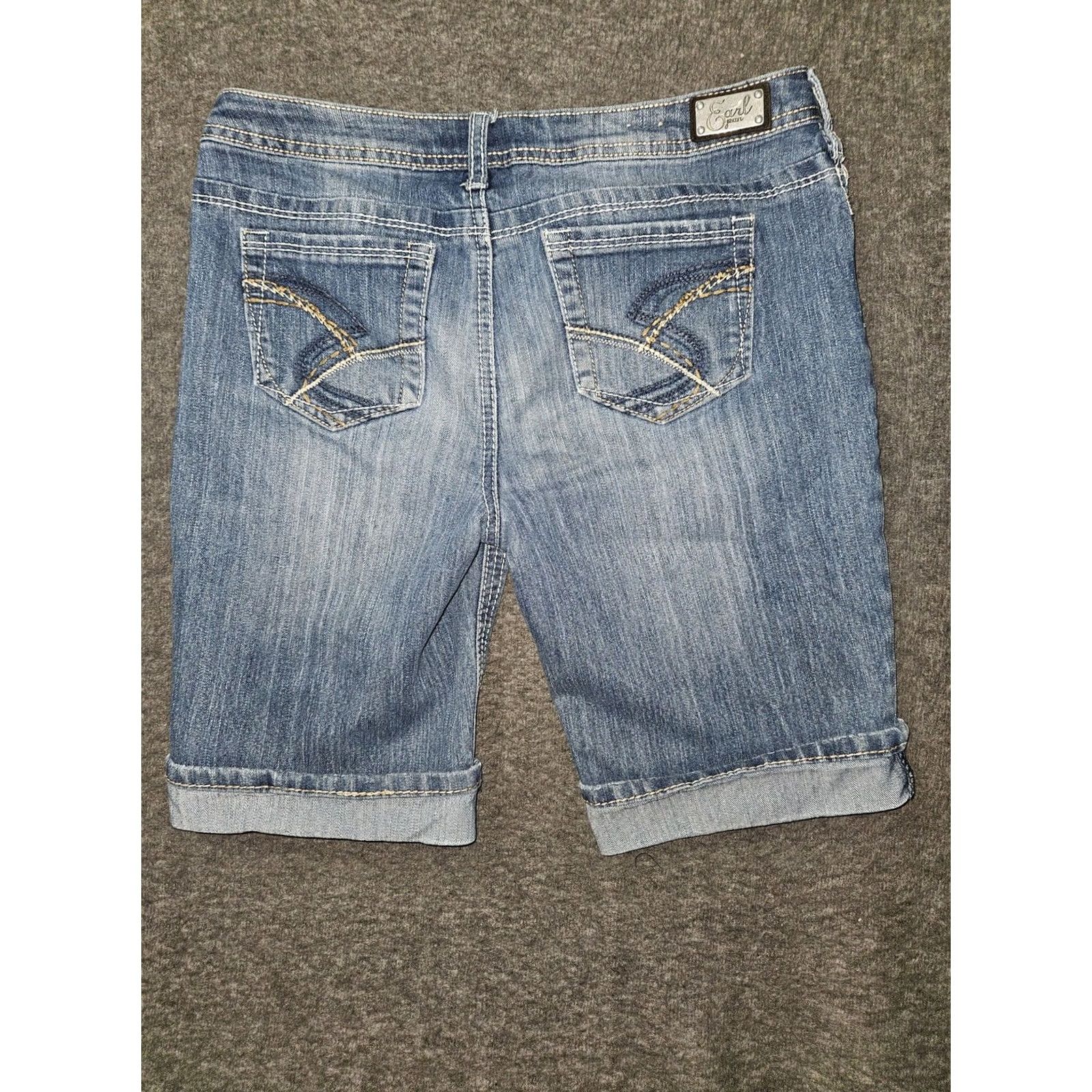 Vintage Earl Jean Bermuda Shorts Womens 6 Blue Cuffed Denim Embroidered Pockets Stretch Size 28" / US 6 / IT 42 - 6 Thumbnail