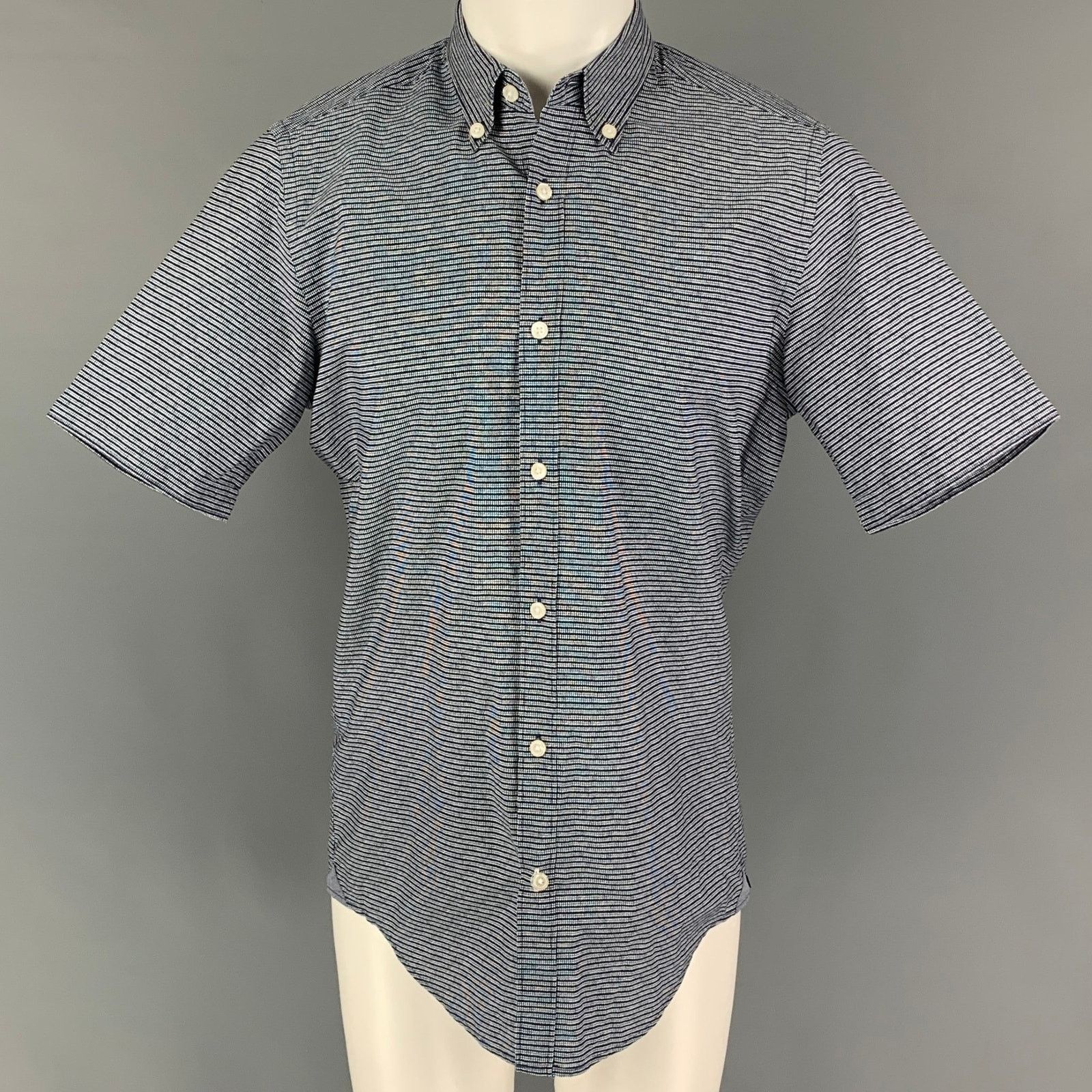 Size M Navy White Stripe Cotton Short Sleeve Shirt