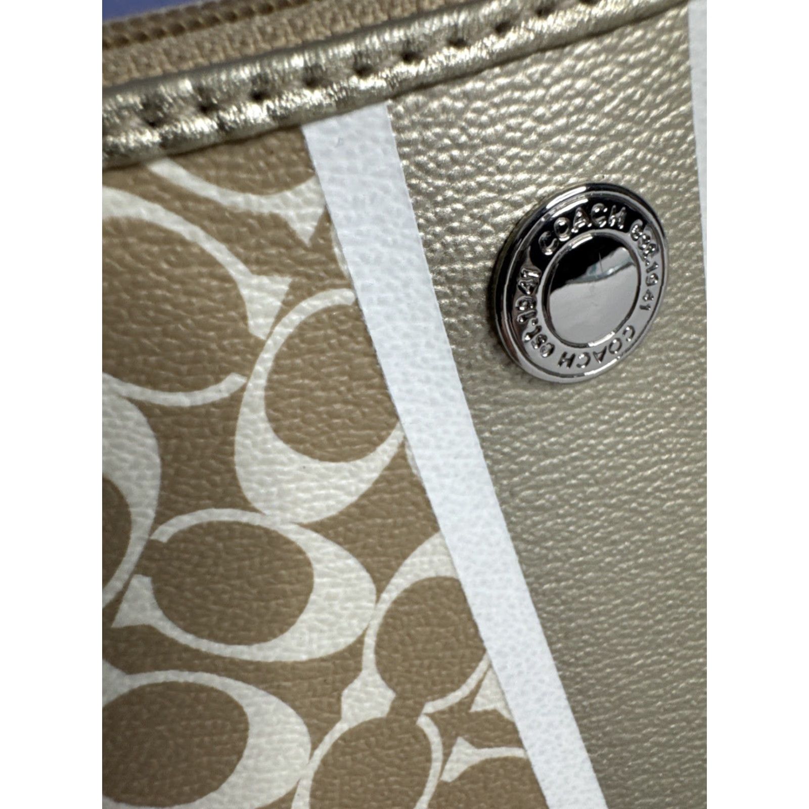 Coach VINTAGE Coach Heritage Stripe Chelsea Khaki/Gold Signature Canvas Mini Shoulder Bag Women Size ONE SIZE - 3 Thumbnail