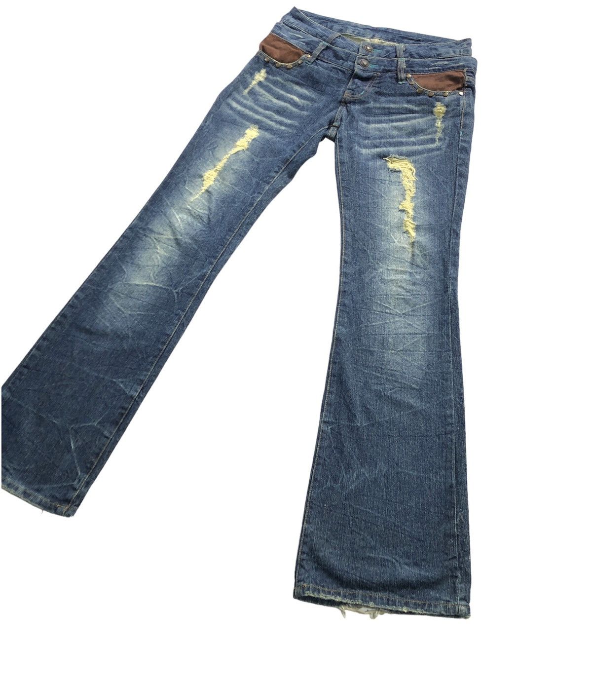 20471120 Double Waist Claw mark Flare Distressed Denim Pant Size US 29 - 1 Thumbnail