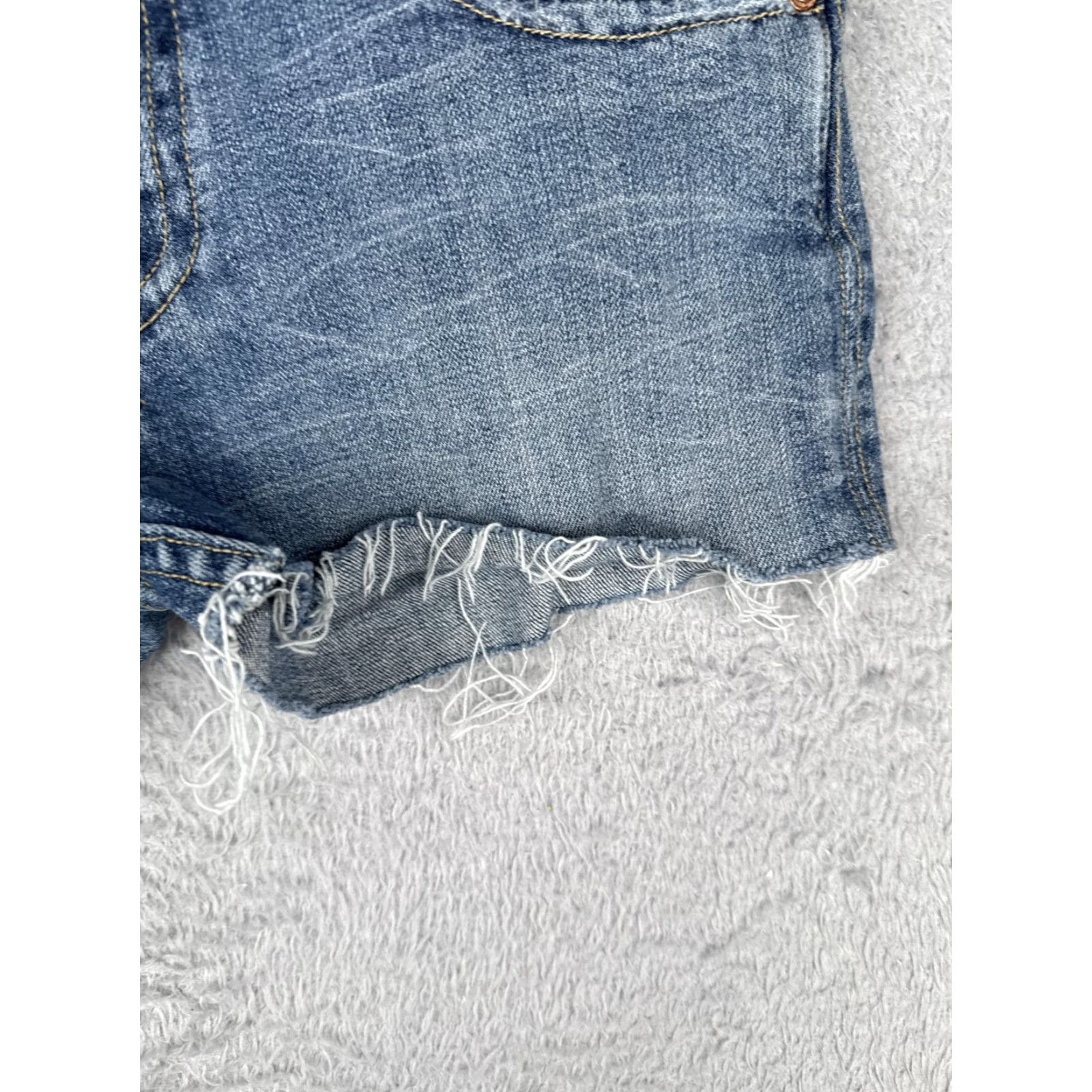Miss Me Miss Me Shorts Womens Blue Denim Distressed Cut-Off Frayed Camo Embellished 29 Regular Pockets 5-Pocket Logo Hardware Embroidery Low Rise Inseam 3in Size 29" - 2 Thumbnail