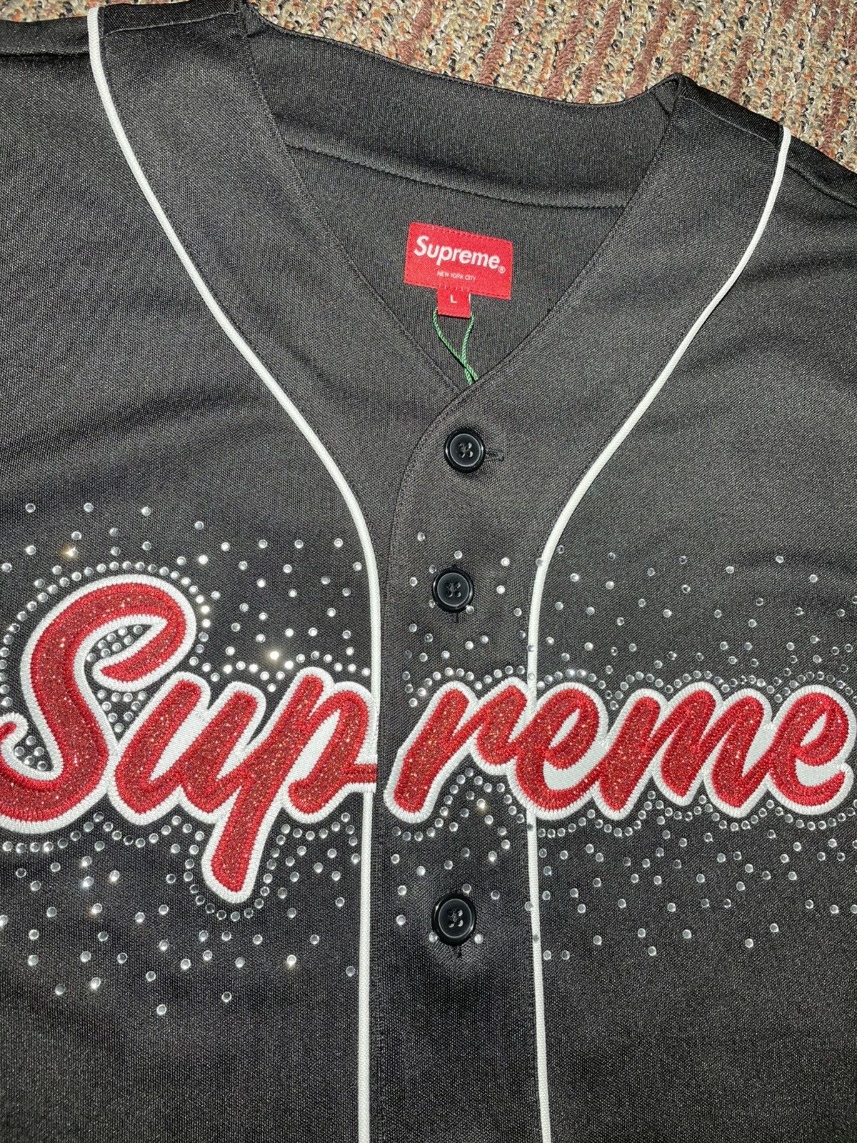 Supreme Supreme Rhinestone Baseball Jersey (Large) Size US L / EU 52-54 / 3 - 2 Thumbnail