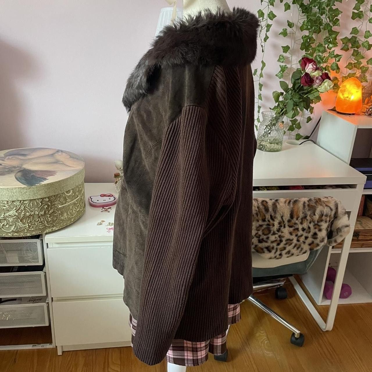 Vintage Brown Leather and Rabbit Fur Jacket Size XL / US 12-14 / IT 48-50 - 2 Thumbnail