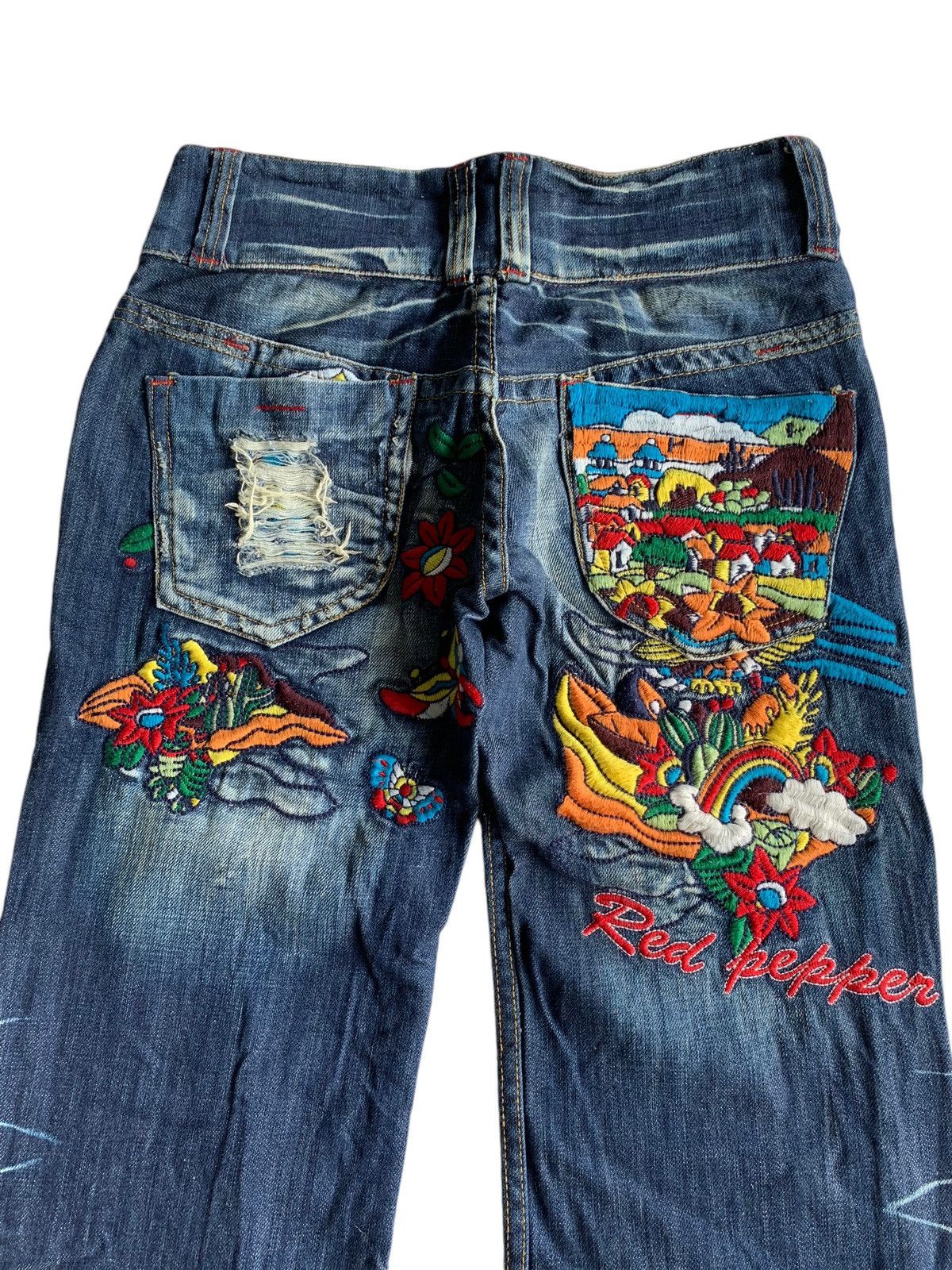 Tornado Mart FLARE RED PEPPER JAPANESE PUNK STYLE DISTRESSED DENIM🌈☠️ Size US 30 / EU 46 - 5 Thumbnail
