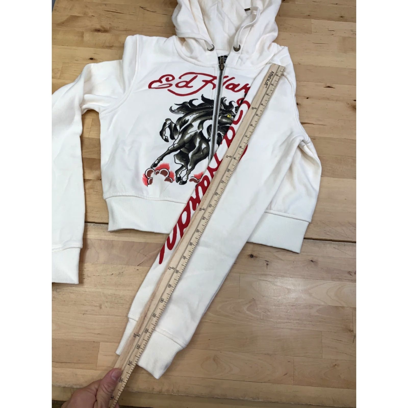 Ed Hardy NWOT Ed Hardy Horse Hoodie Womens M Ivory Zip Full Zip Hooded Lamp Logo 12688 Size M / US 6-8 / IT 42-44 - 7 Thumbnail