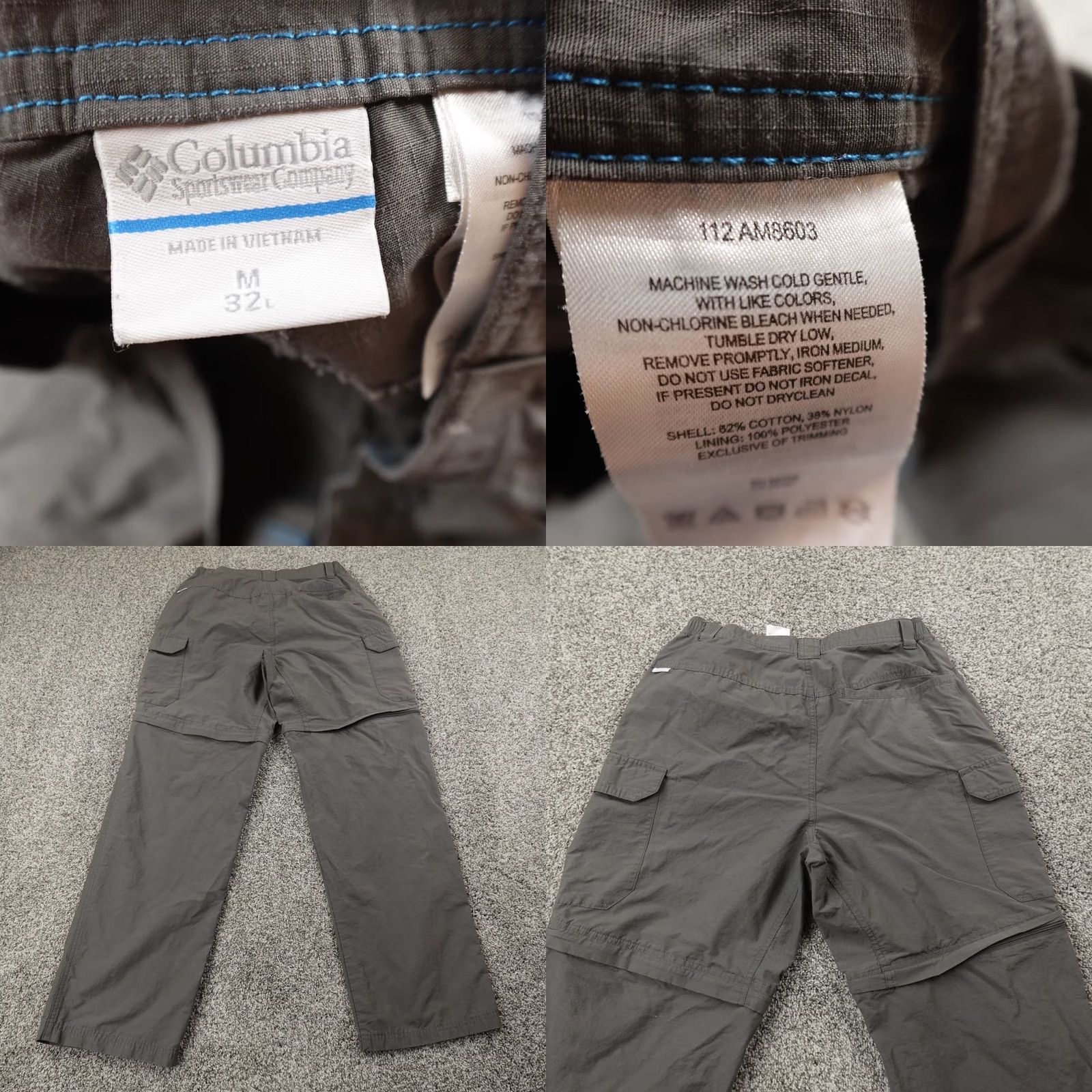 Vintage Columbia Pants Mens M Gray Cargo Silver Ridge Convertible Outdoor Hiking Hunting Size US 31 - 8 Thumbnail
