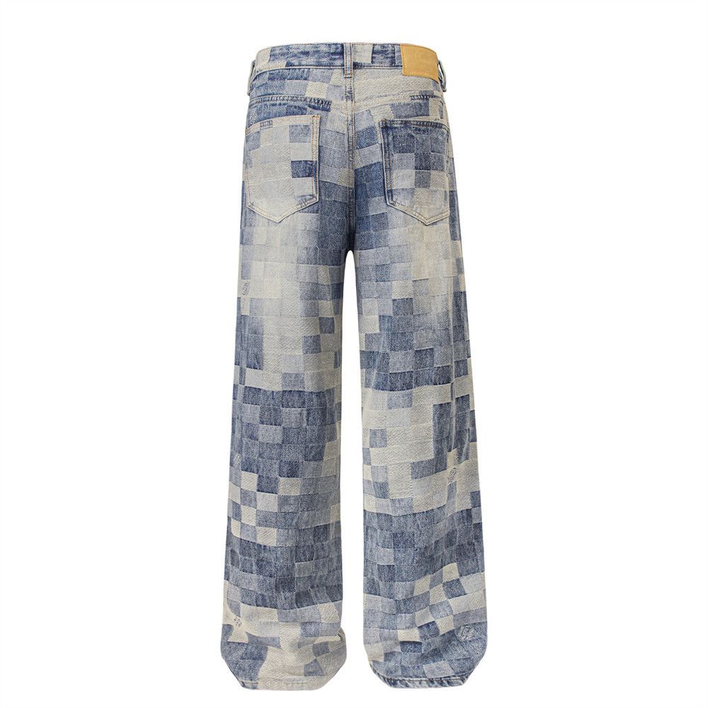 Japanese Brand × Jean American street style loose distressed mosaic jeans Size US 34 / EU 50 - 3 Thumbnail