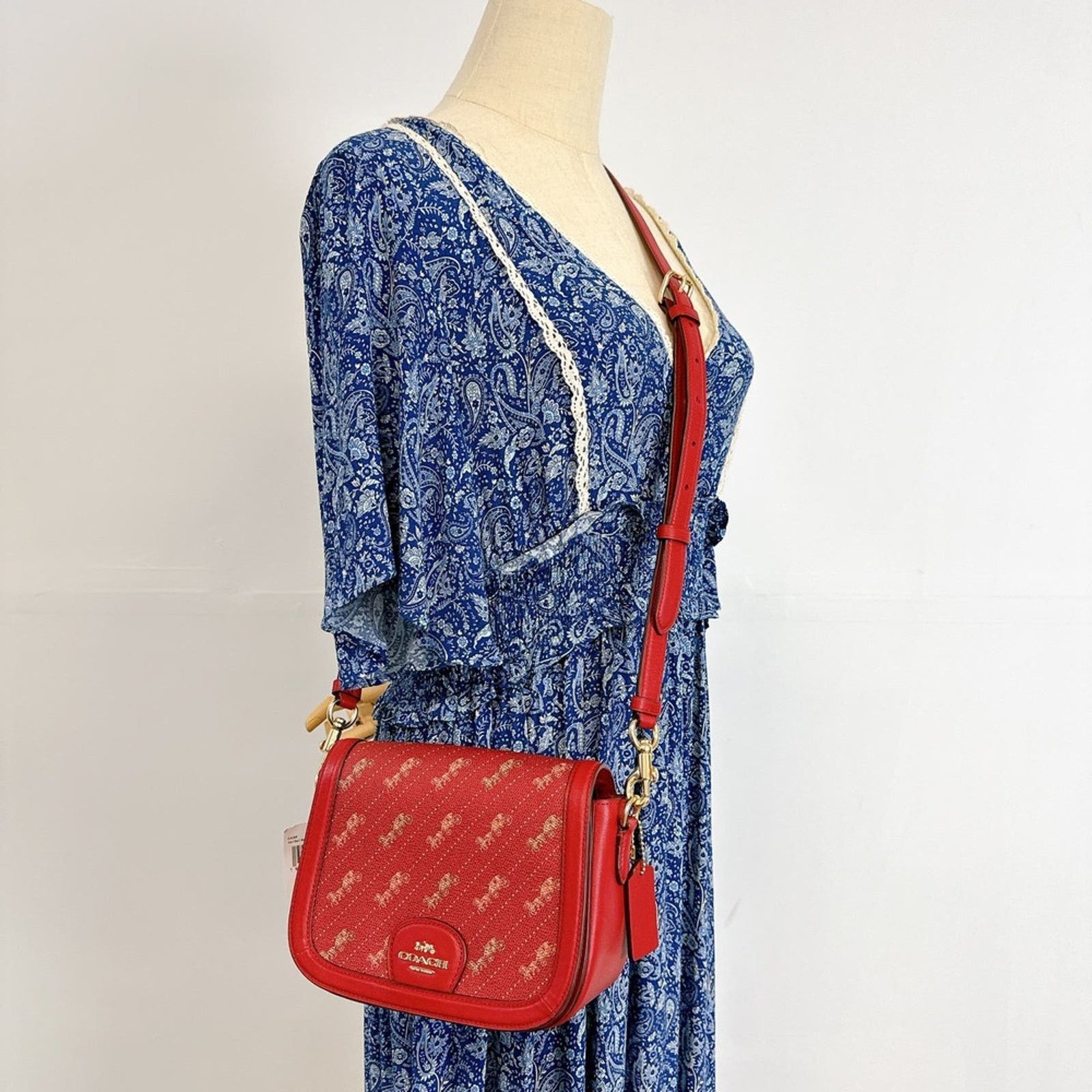 Coach C4059 Saddle Bag With Horse And Carriage Dot Print In in Red, Women's