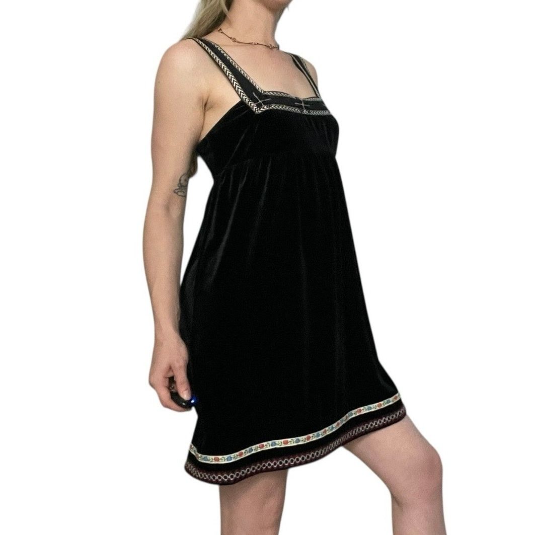 Free People Free People Black Velvet Embroidered Trim Mini Dress Size M / US 6-8 / IT 42-44 - 3 Thumbnail