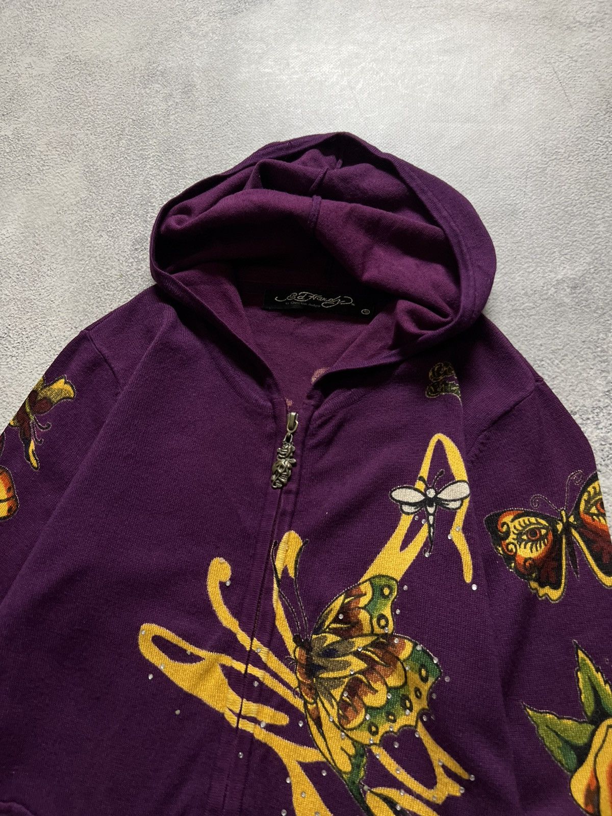 Christian Audigier × Ed Hardy × Vintage Vintage Y2k Ed Hardy Butterfly 🦋 Knit Zip Hoodie Rare 90’s Size S / US 4 / IT 40 - 6 Thumbnail