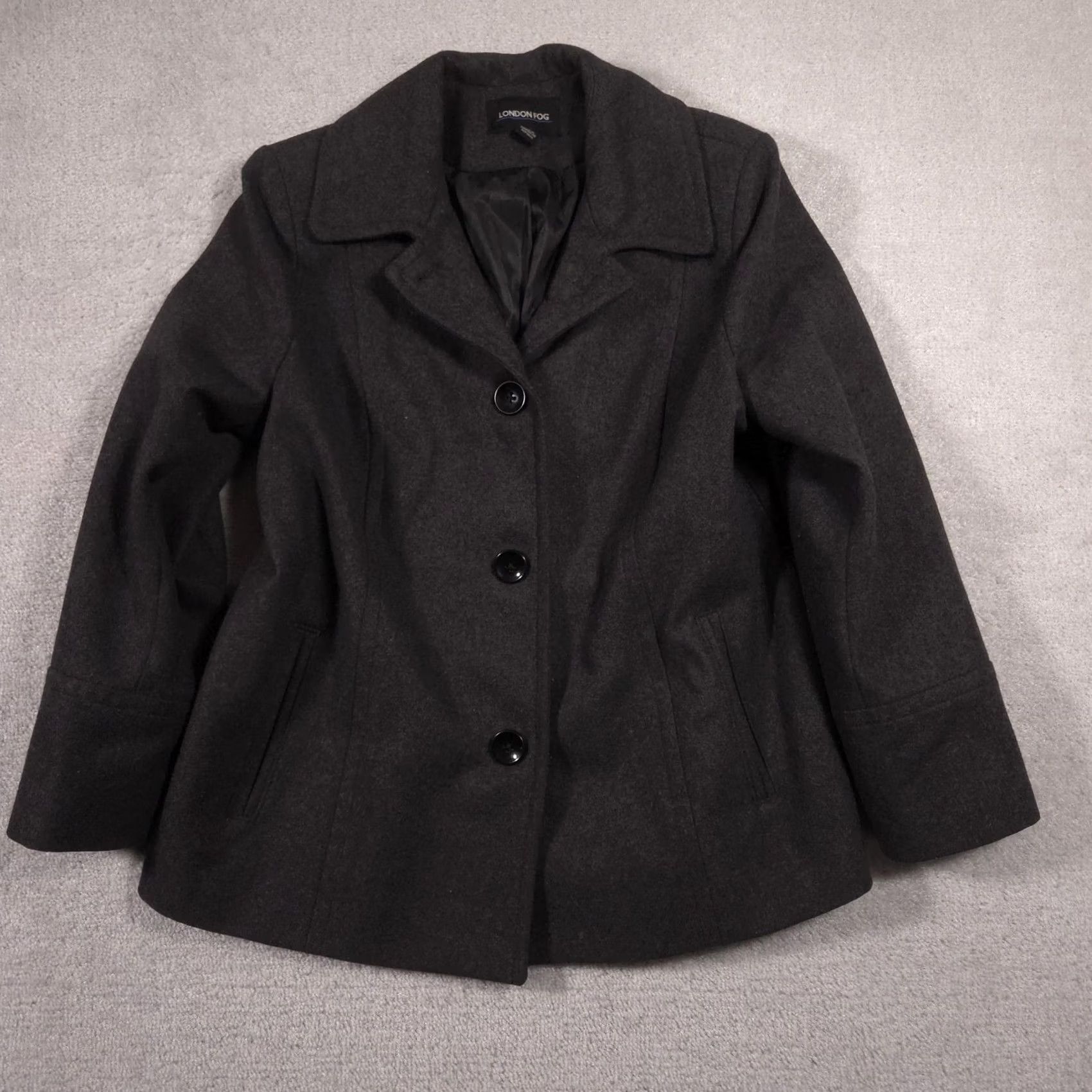 London Fog London Fog Coat Womens XL Gray Wool Blend Single Breasted Lined Button Front Pockets Mid-Length Casual Business Mens Womens Size XL / US 12-14 / IT 48-50 - 2 Thumbnail