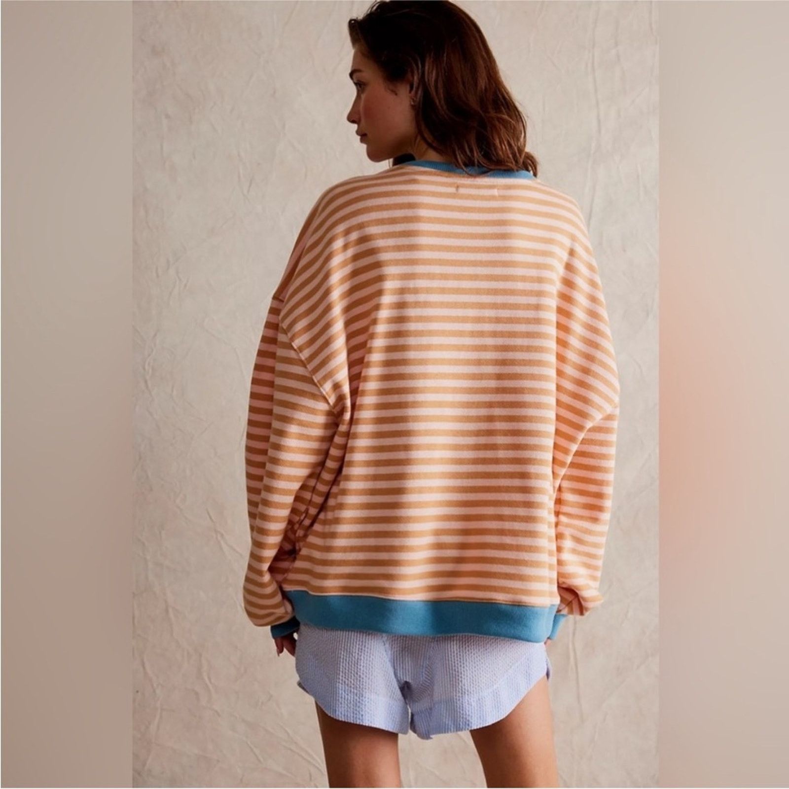 Free People NEW! We The FREE PEOPLE Classic Striped Oversized Sweatshirt Size M / US 6-8 / IT 42-44 - 6 Thumbnail