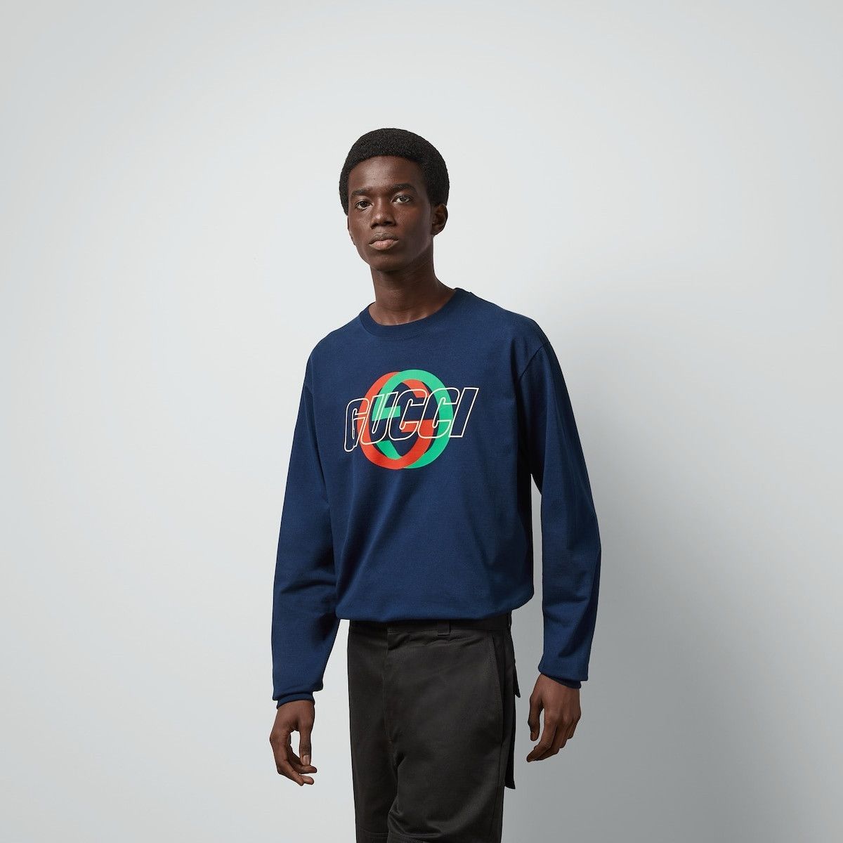 Gucci o1mt1gz0325 Cotton Jersey Long-Sleeved T-Shirt in Dark Blue Size US M / EU 48-50 / 2 - 5 Thumbnail