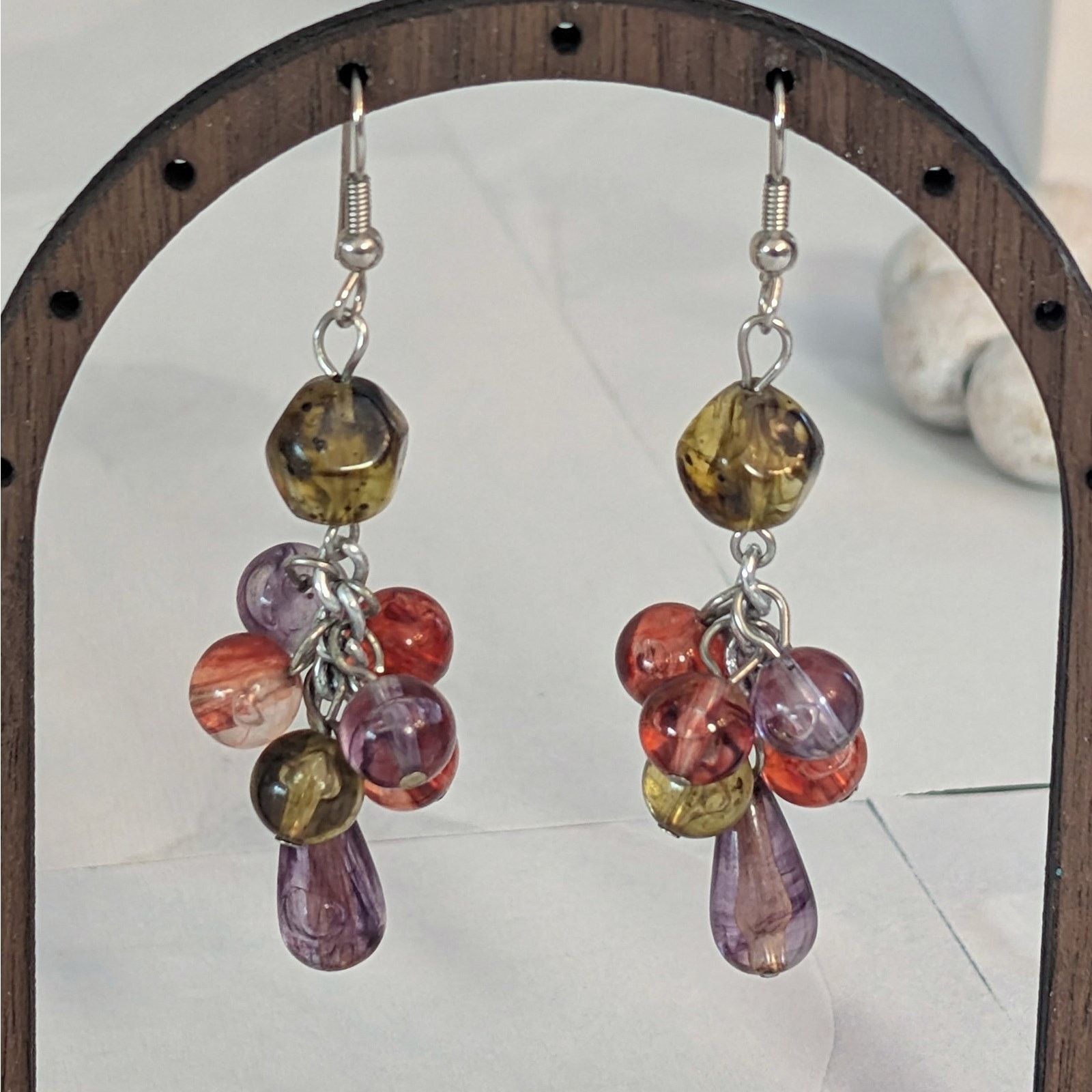 Other VTG 1980s Silver-Tone Wine-Colored Beaded Dangle Earrings Size ONE SIZE - 4 Thumbnail
