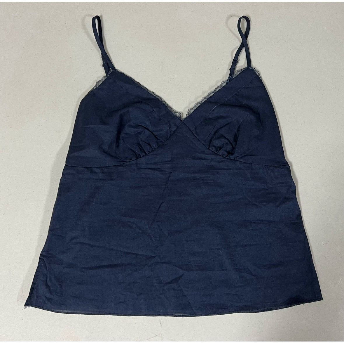 Vintage Navy Blue Solid Lace Trim Tank Top Shirt Blouse Size S 💙 Size S / US 4 / IT 40 - 1 Thumbnail