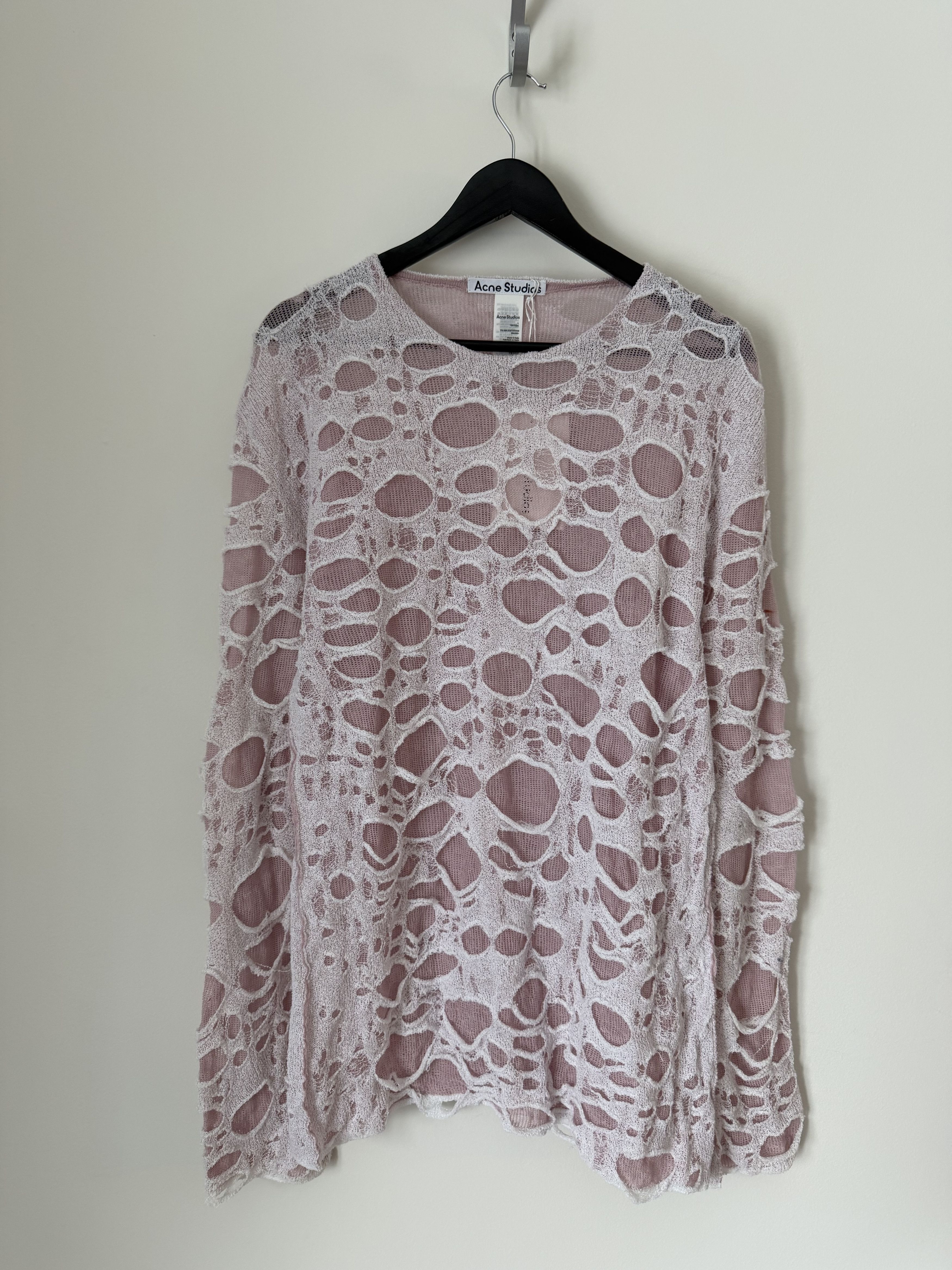 Acne Studios Sheer Knit Long Sleeve Top in Light Pink
