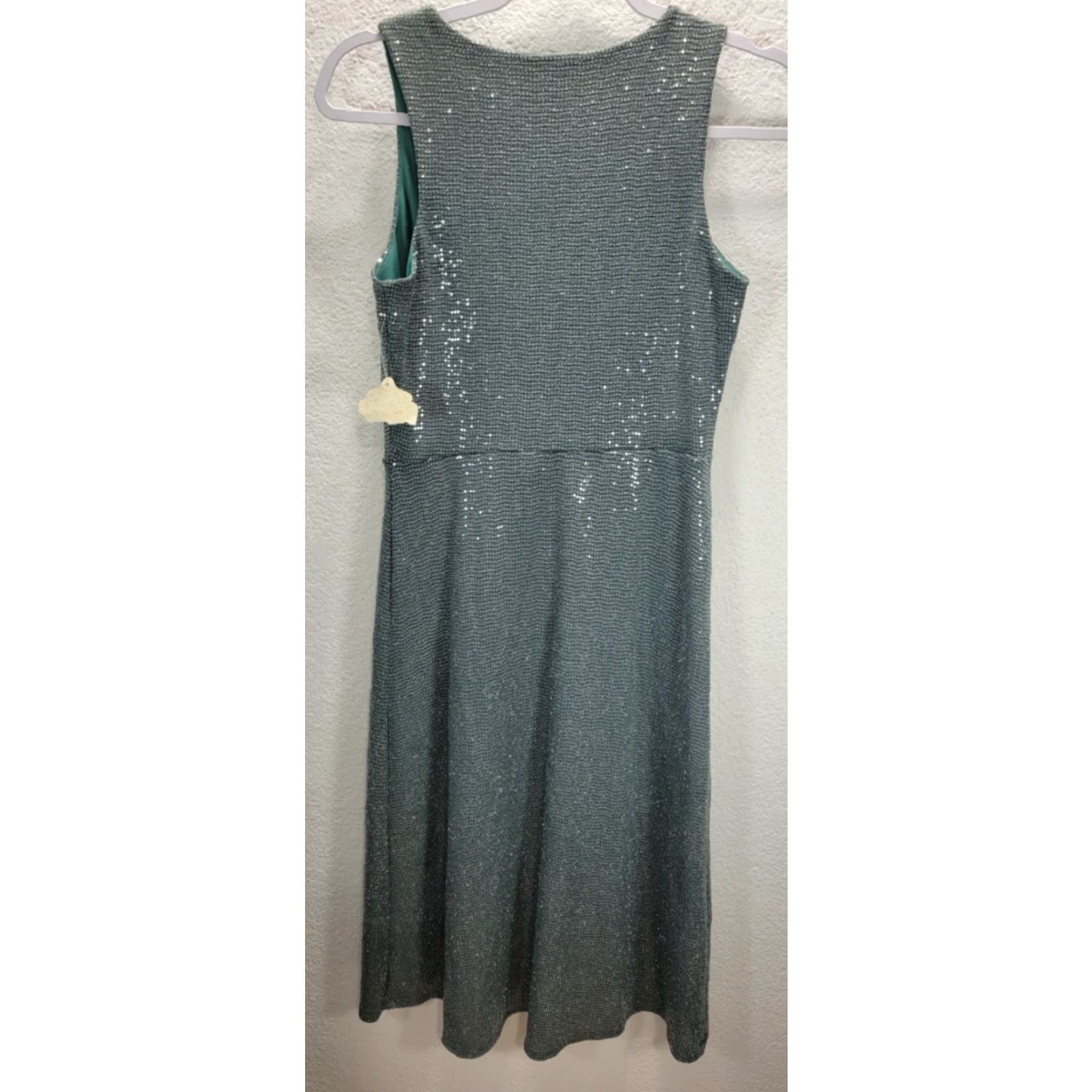 Vintage Altar'd State Womens Tank Dress Sleeveless Faux Wrap Knee Length Green/Silver Shimmer M Size M / US 6-8 / IT 42-44 - 3 Thumbnail