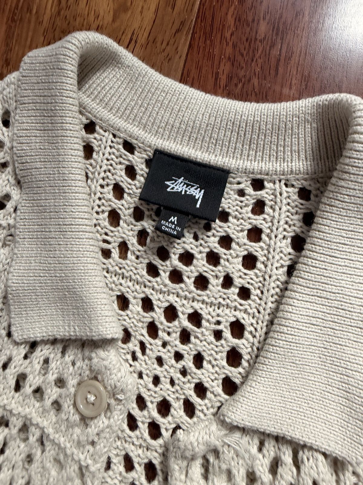Stussy Stussy crochet button up shirt cream Size US M / EU 48-50 / 2 - 3 Thumbnail